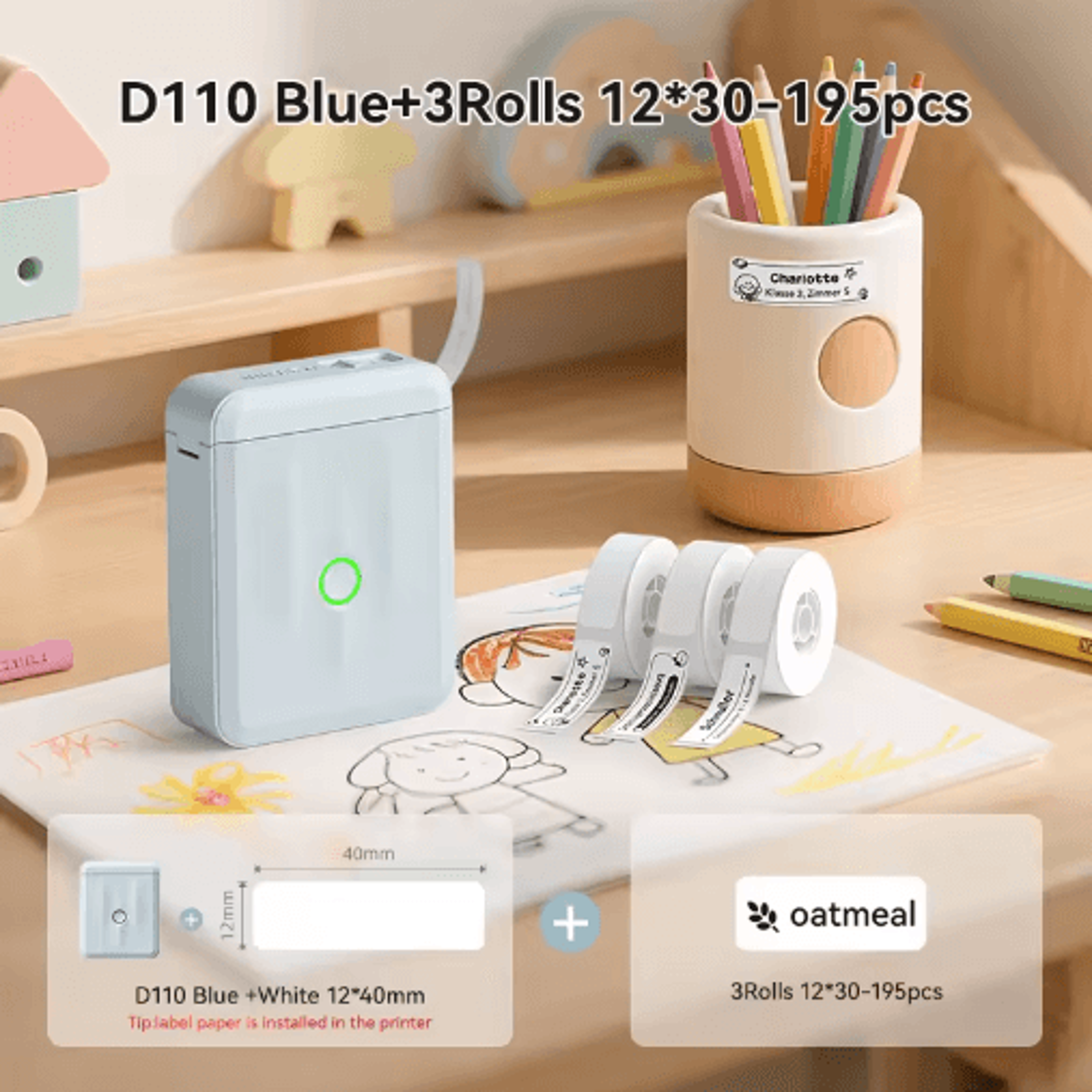 D110 Upgraded Thermal Label Printer  Mini Portable Name Tag  Sticker Maker 12