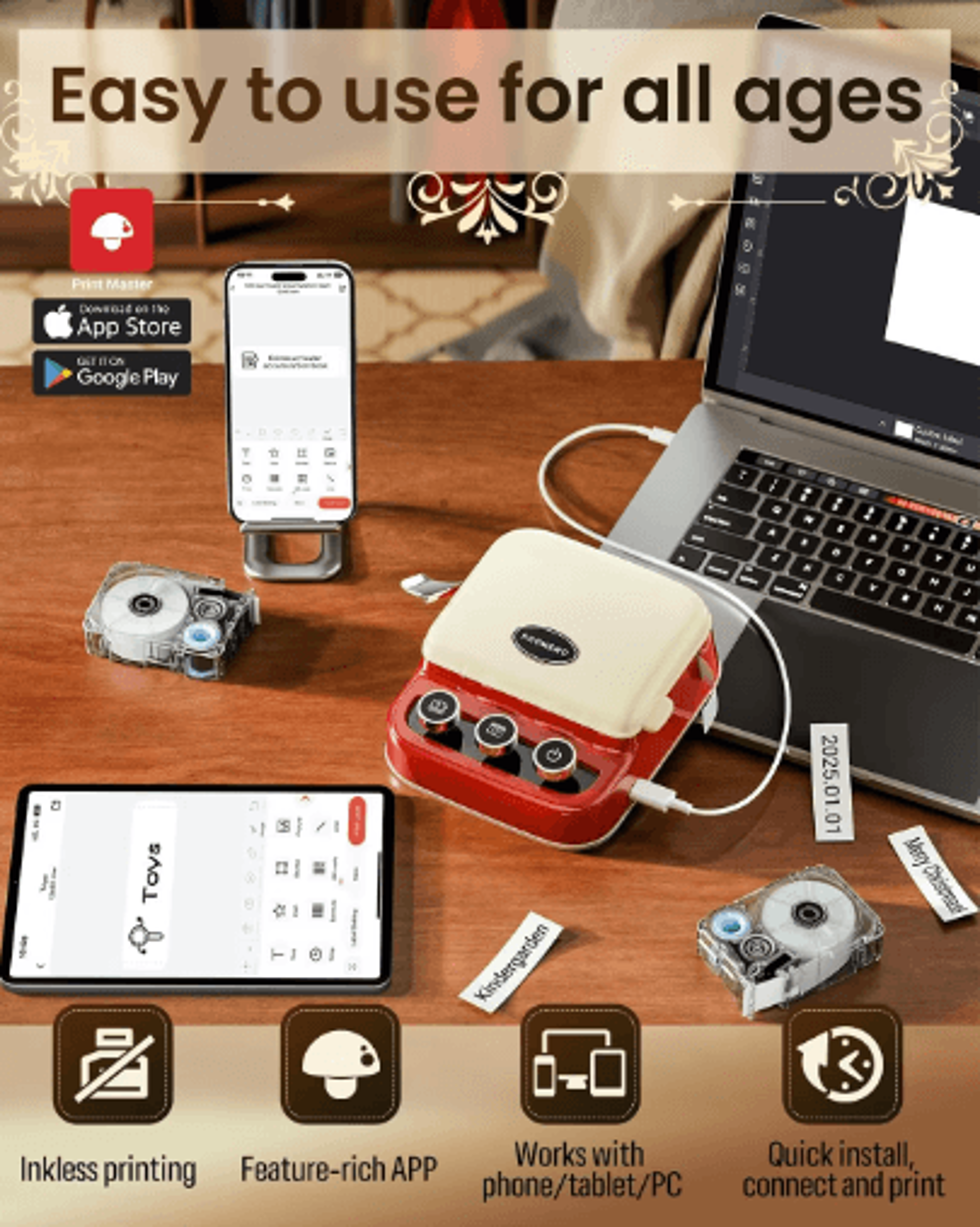 Mini Bluetooth Ribbon Label Printer  Portable Custom Text Label Maker For Gifts  Decorations 3