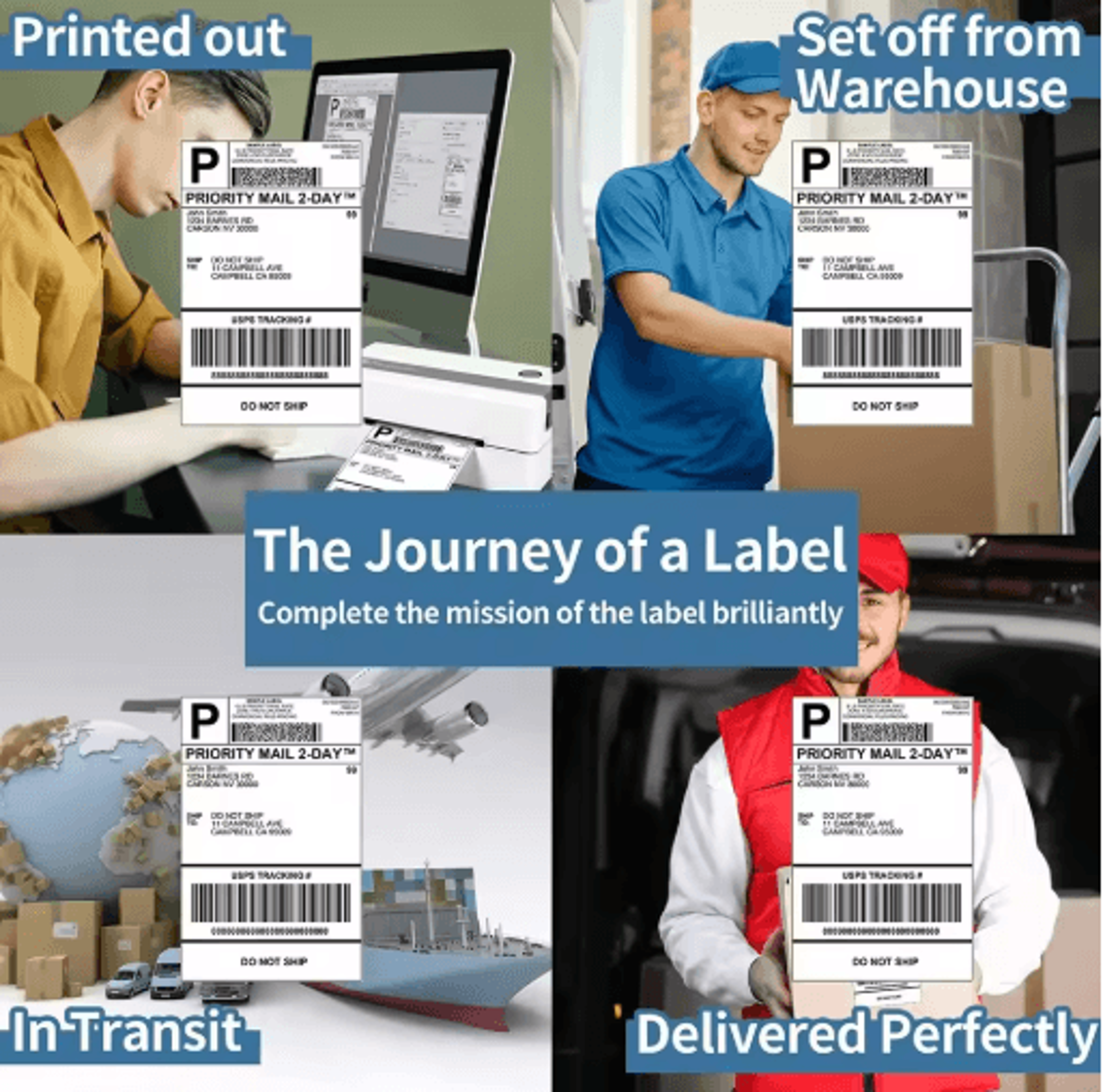 500PCS 4x6 Thermal Shipping Labels  FanFold Address Stickers For Phomemo Printers 11