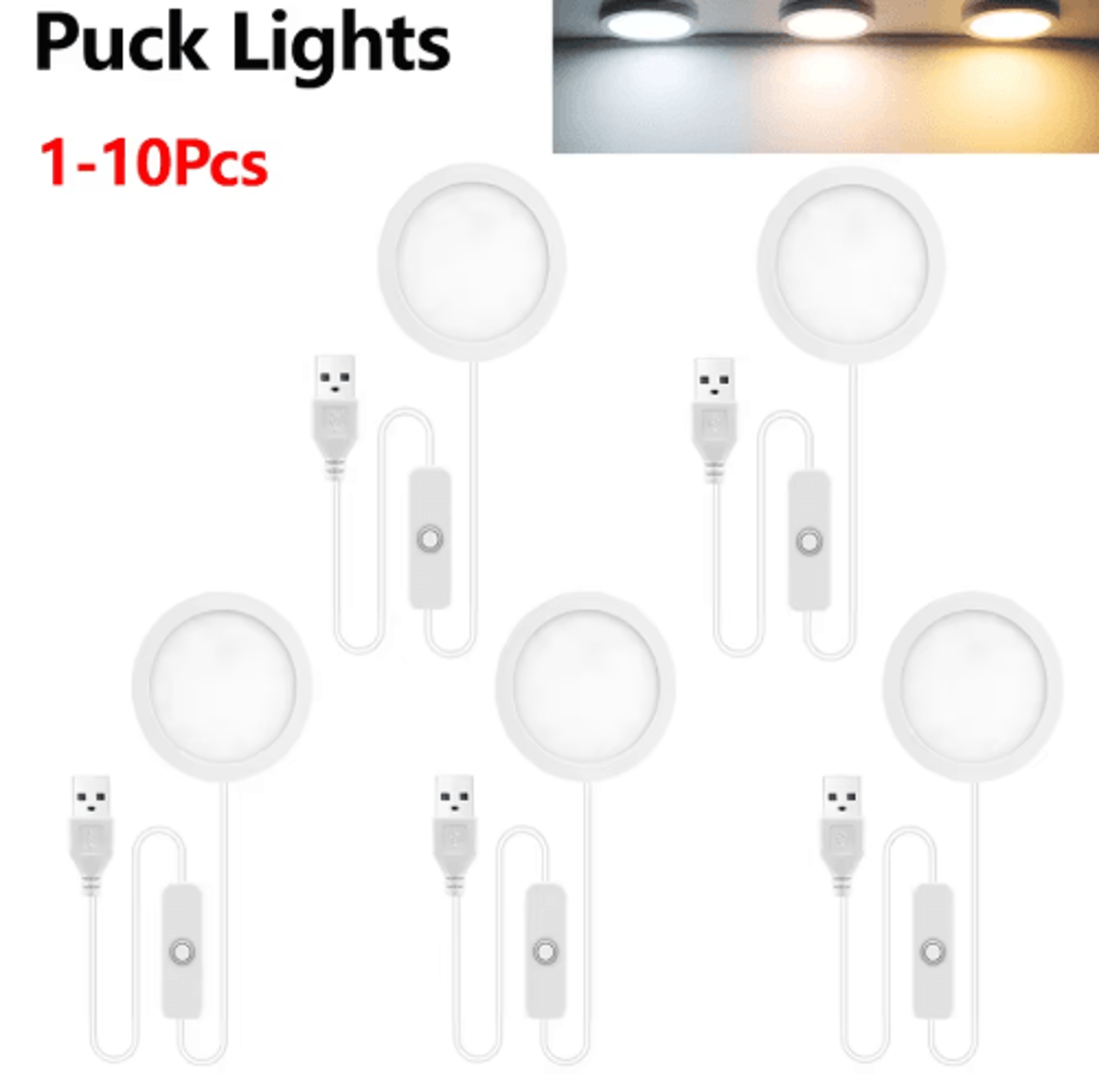 5W UltraThin LED Puck Lights  USB Cabinet  Ceiling Panel Light Set 0