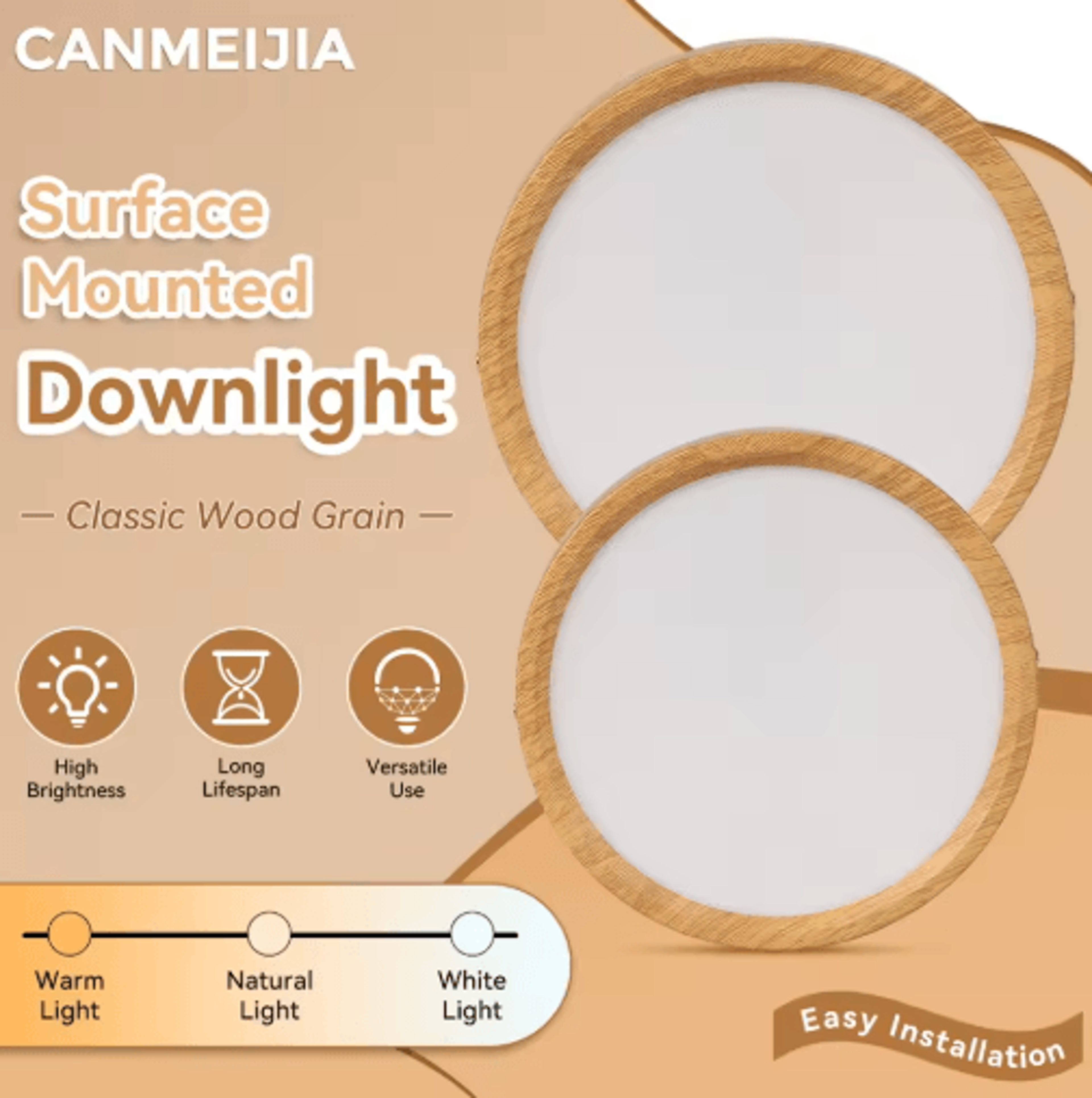 Wood Grain LED Ceiling Downlight  UltraThin Foldable Surface Mount Spotlight 6