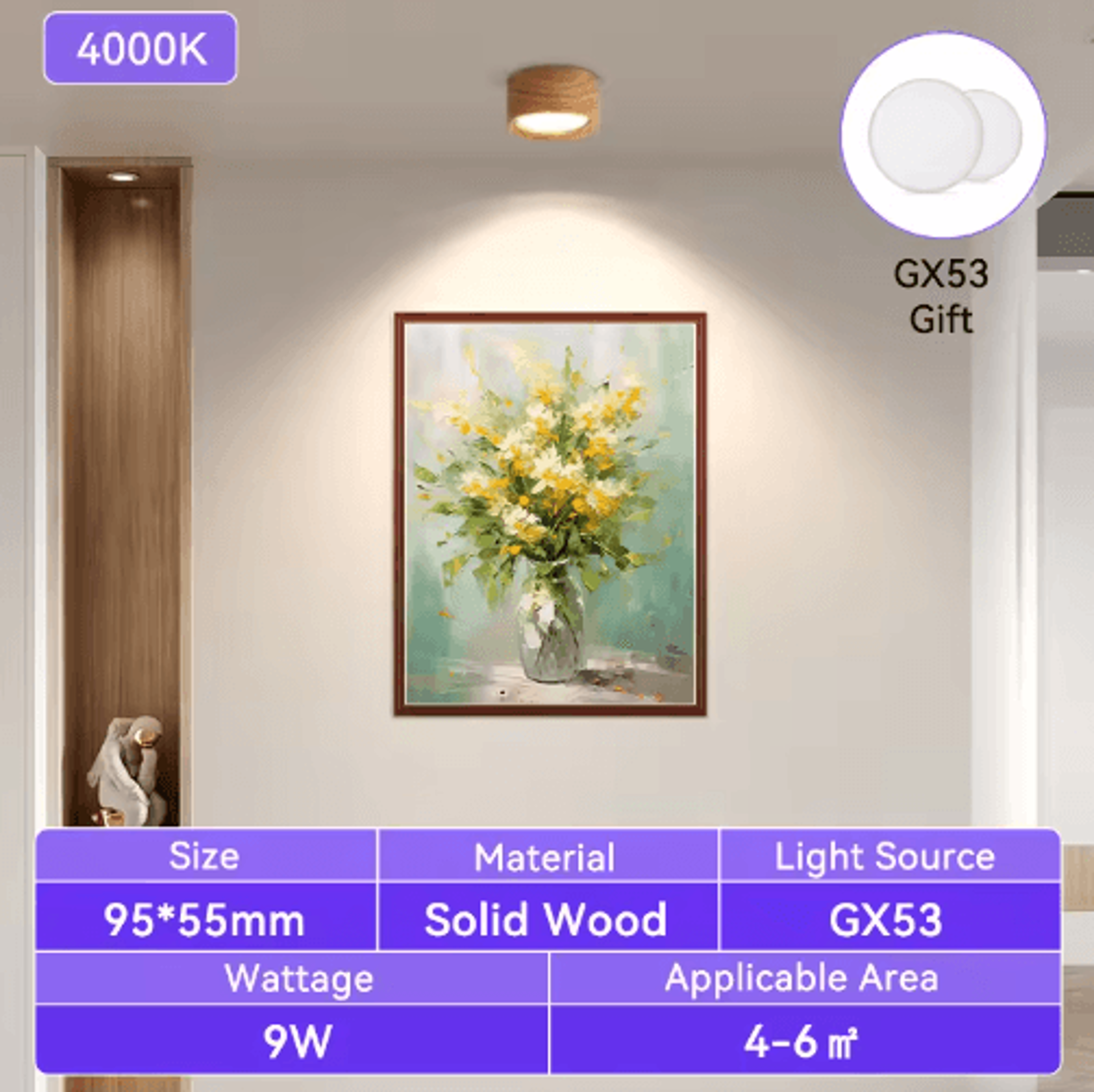 GX53 Wooden LED Ceiling Downlight  220V Modern Indoor Lamp For Home 1
