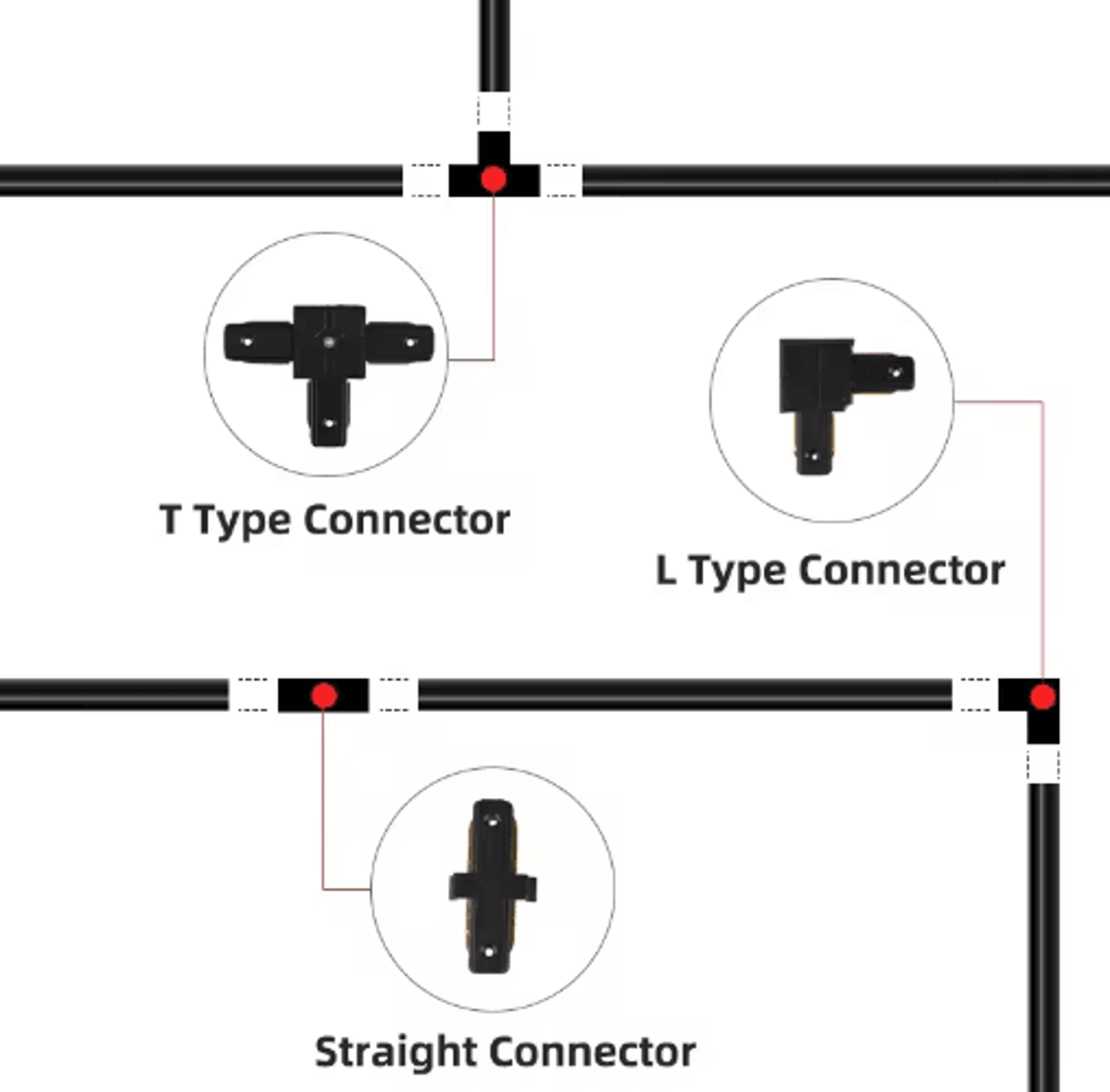 05M1M LED Track Rail Kit  Straight Connectors For Ceiling Spotlight Lighting 13