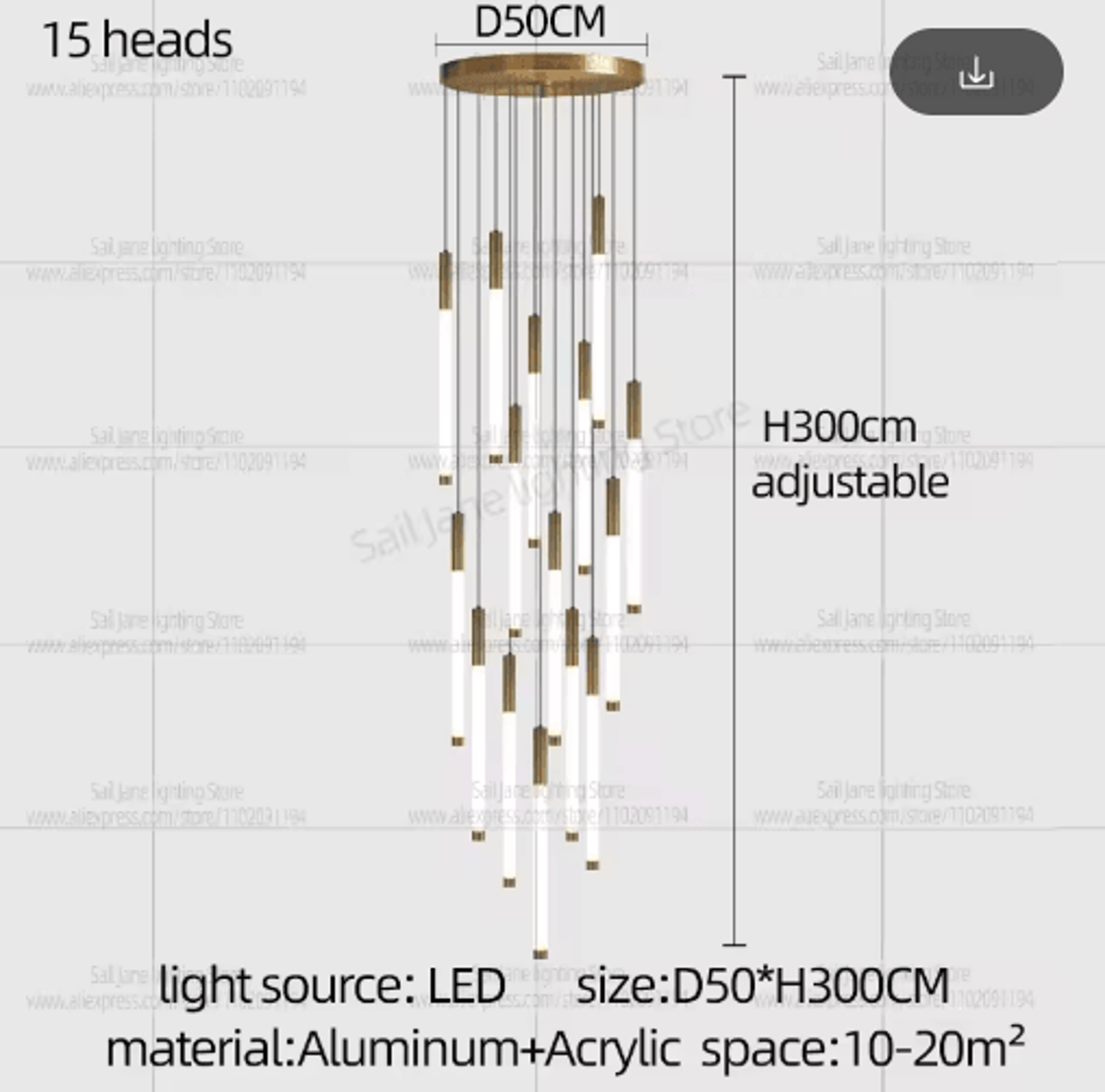 Modern Luxury Vertical LED Chandelier  Long Tube Pendant Light For Staircases 4