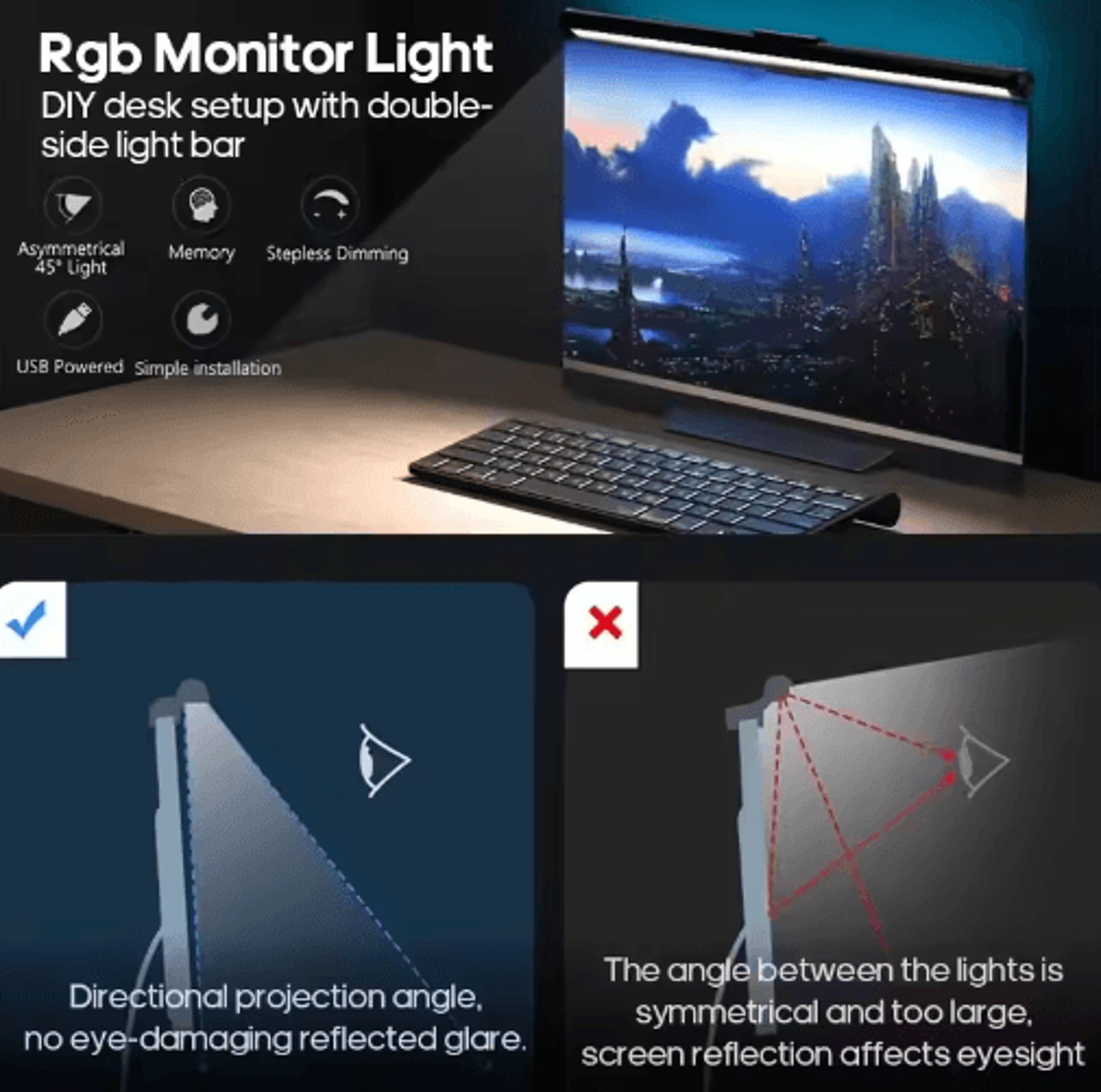 USB LED Monitor Light Bar  3Color Portable Laptop Screen Lamp 4