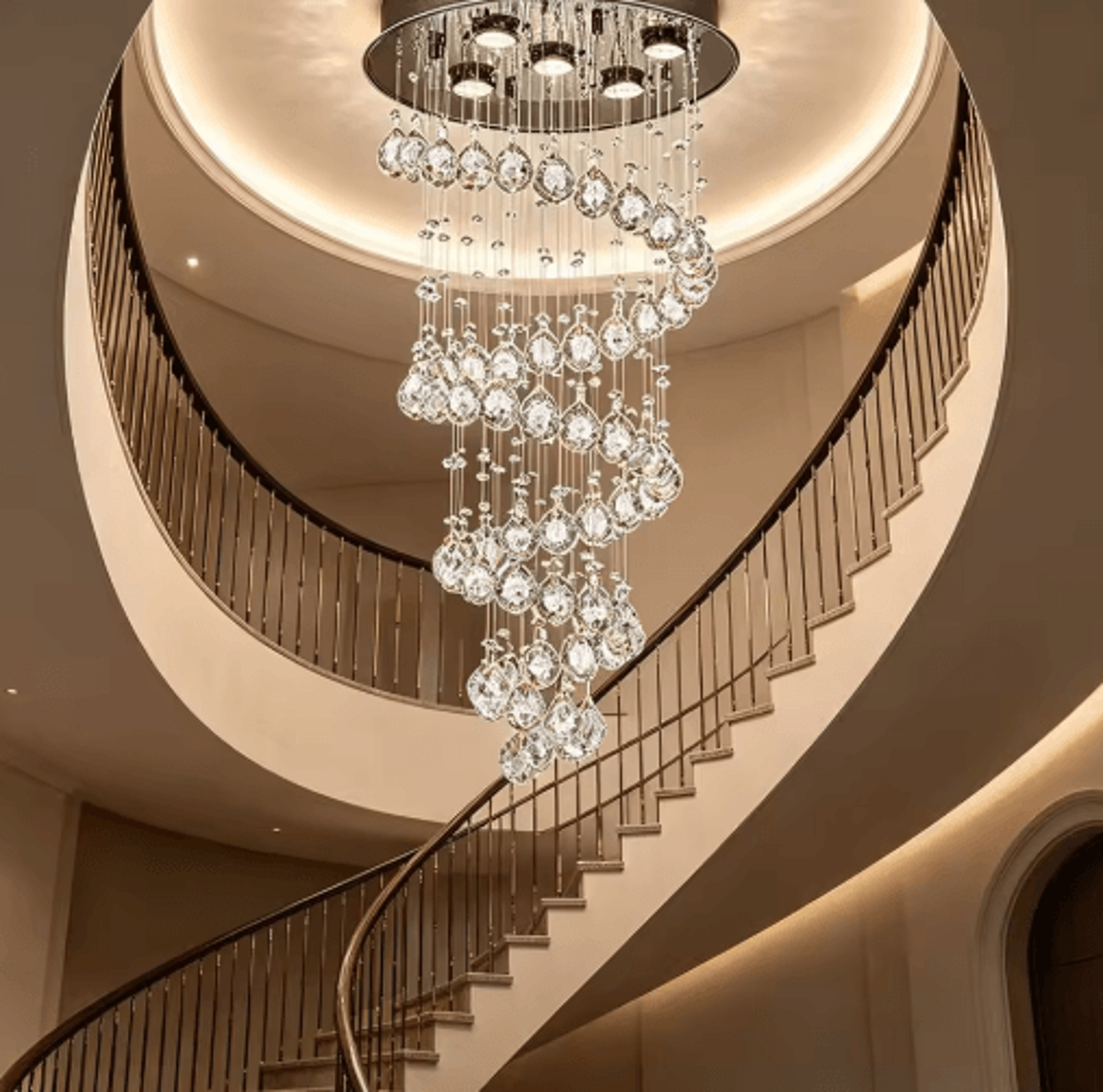 Luxury Spiral Crystal LED Chandelier  Large Waterfall Pendant Light For Staircases 0