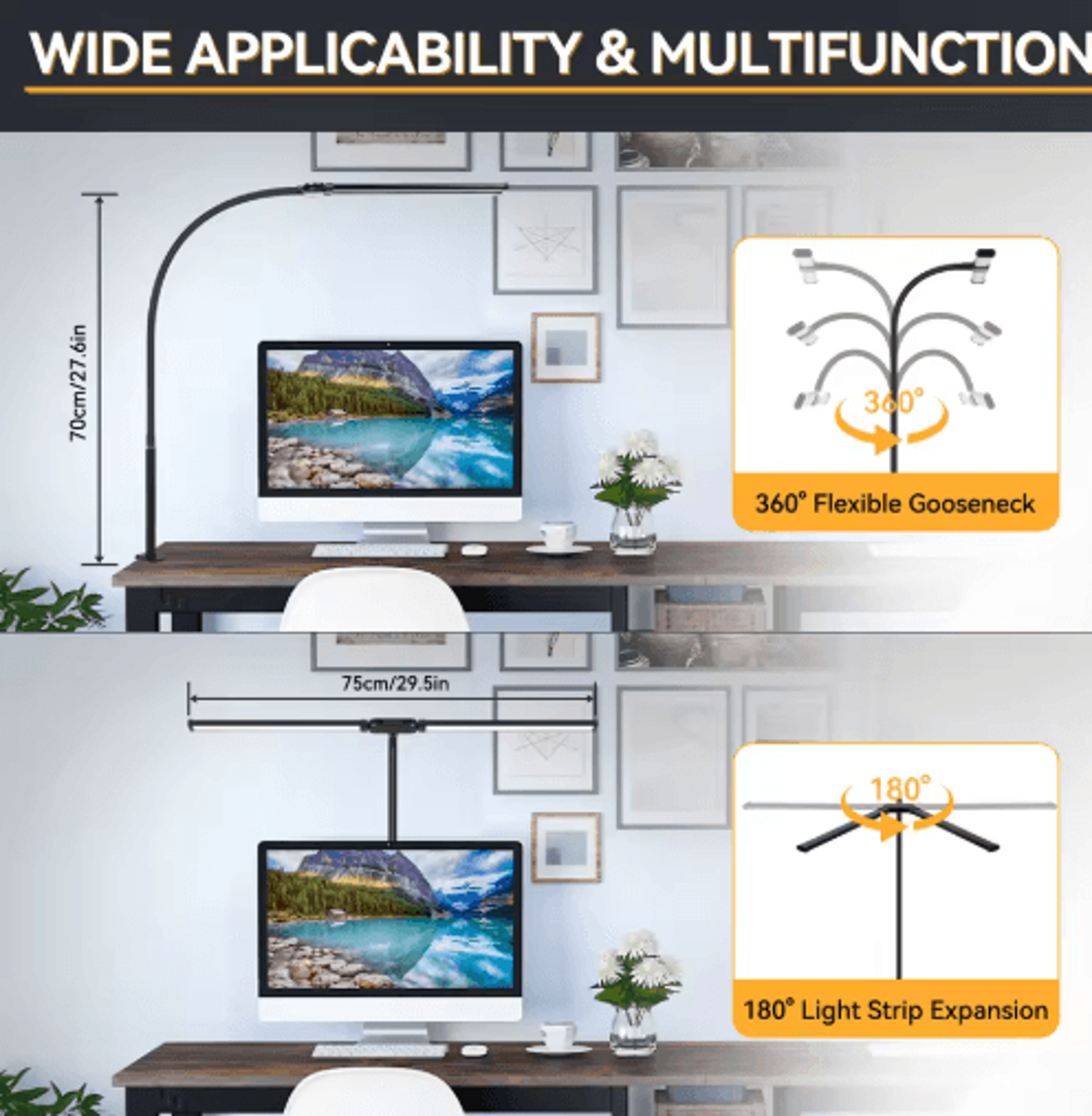 24W Dual Head LED Monitor Light Bar  USB Dimmable Desk Lamp 5