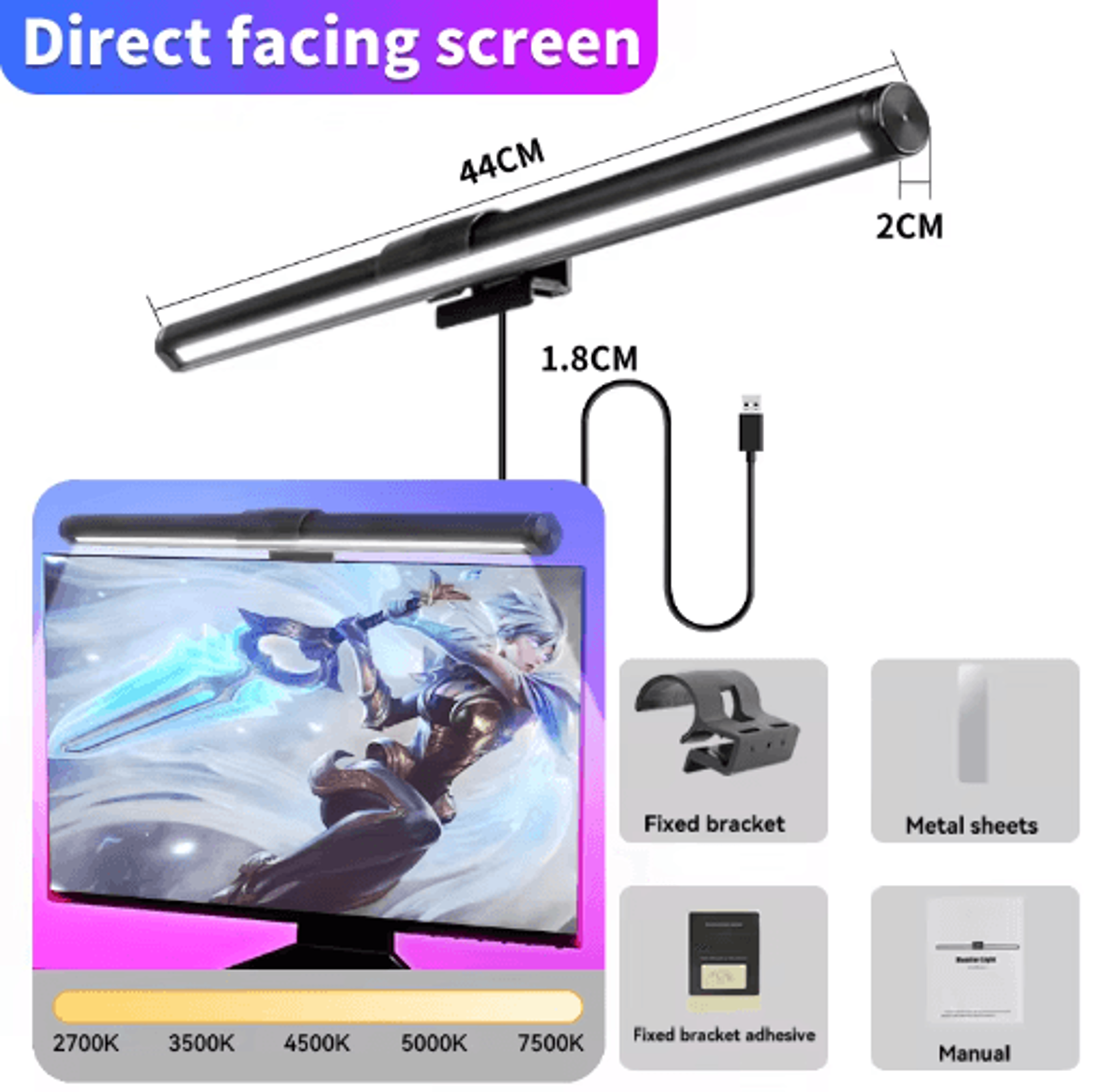 24W Dual Head LED Monitor Light Bar USB Dimmable Desk Lamp 4