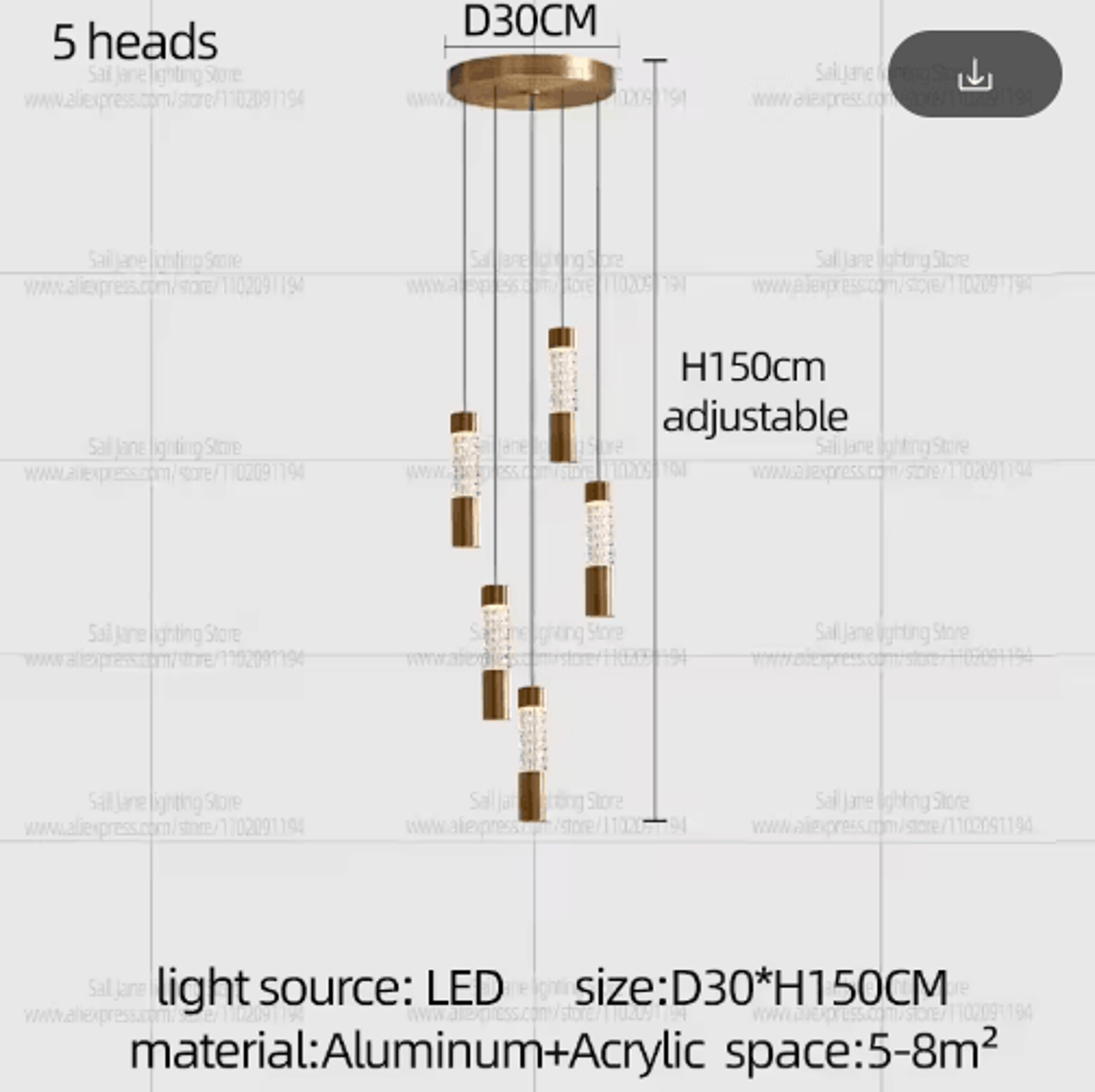 Modern Luxury Gold Cylinder Chandelier  Elegant Staircase Pendant Light 8