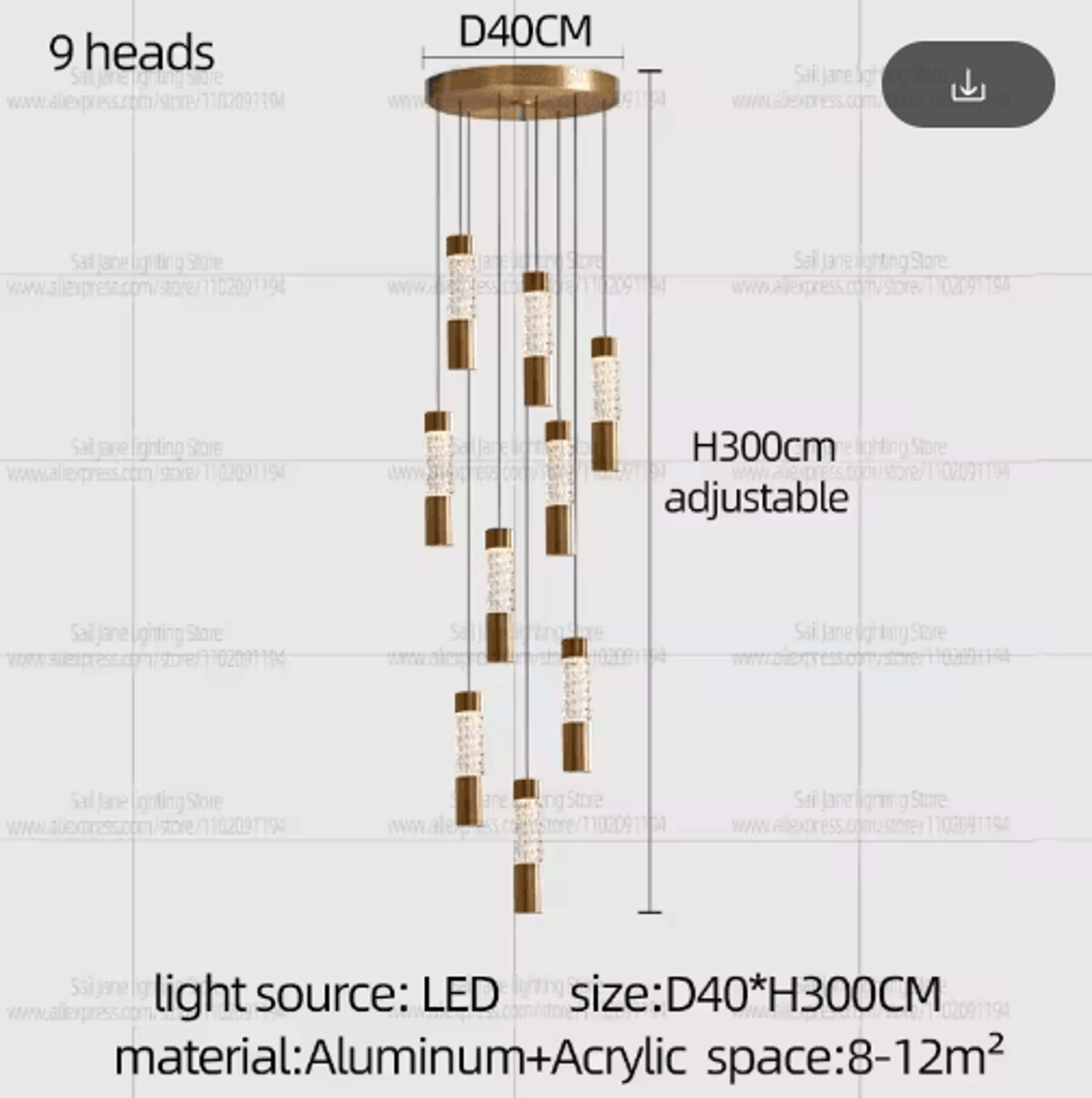 Modern Luxury Gold Cylinder Chandelier  Elegant Staircase Pendant Light 6