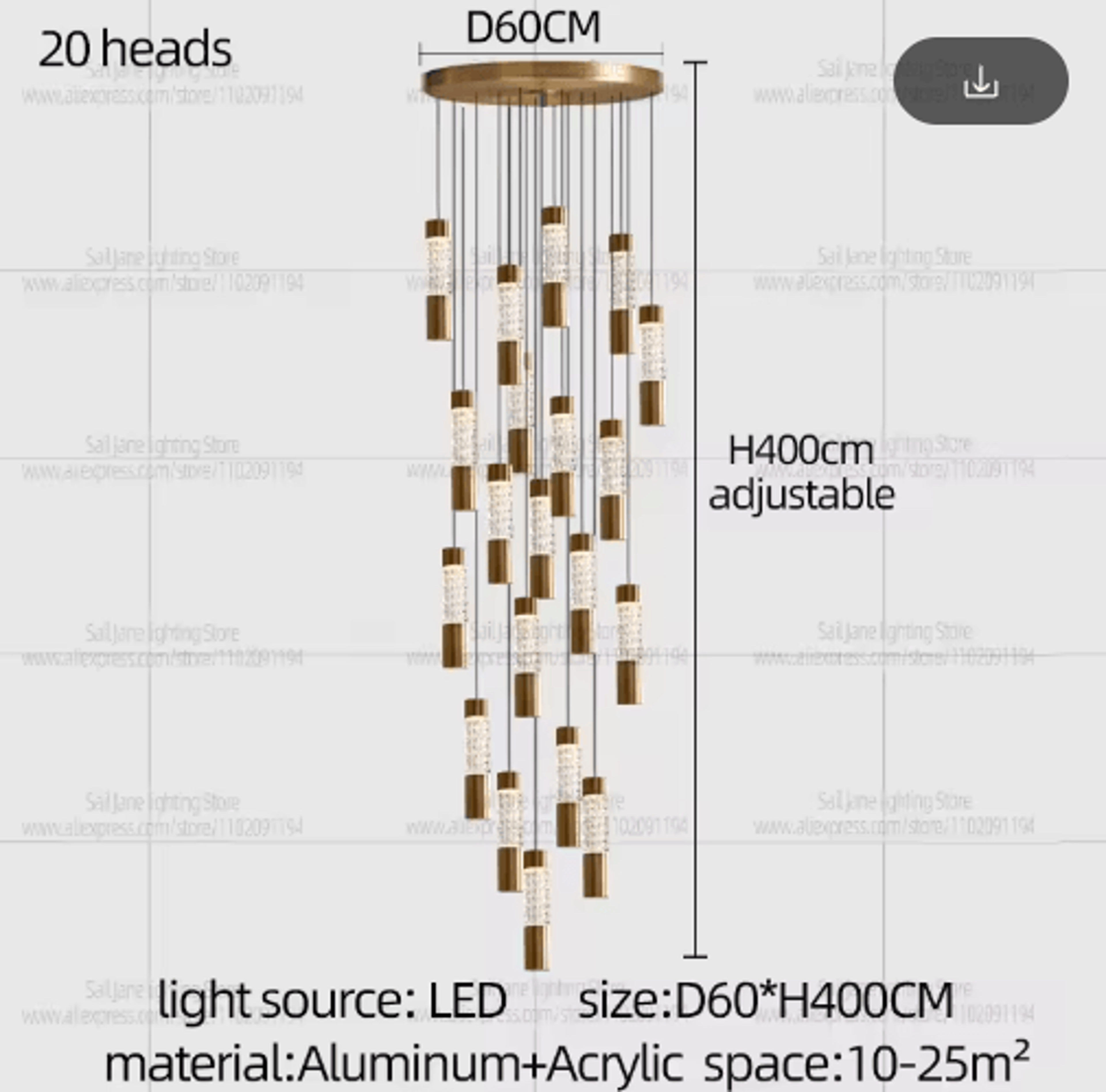 Modern Luxury Gold Cylinder Chandelier  Elegant Staircase Pendant Light 3
