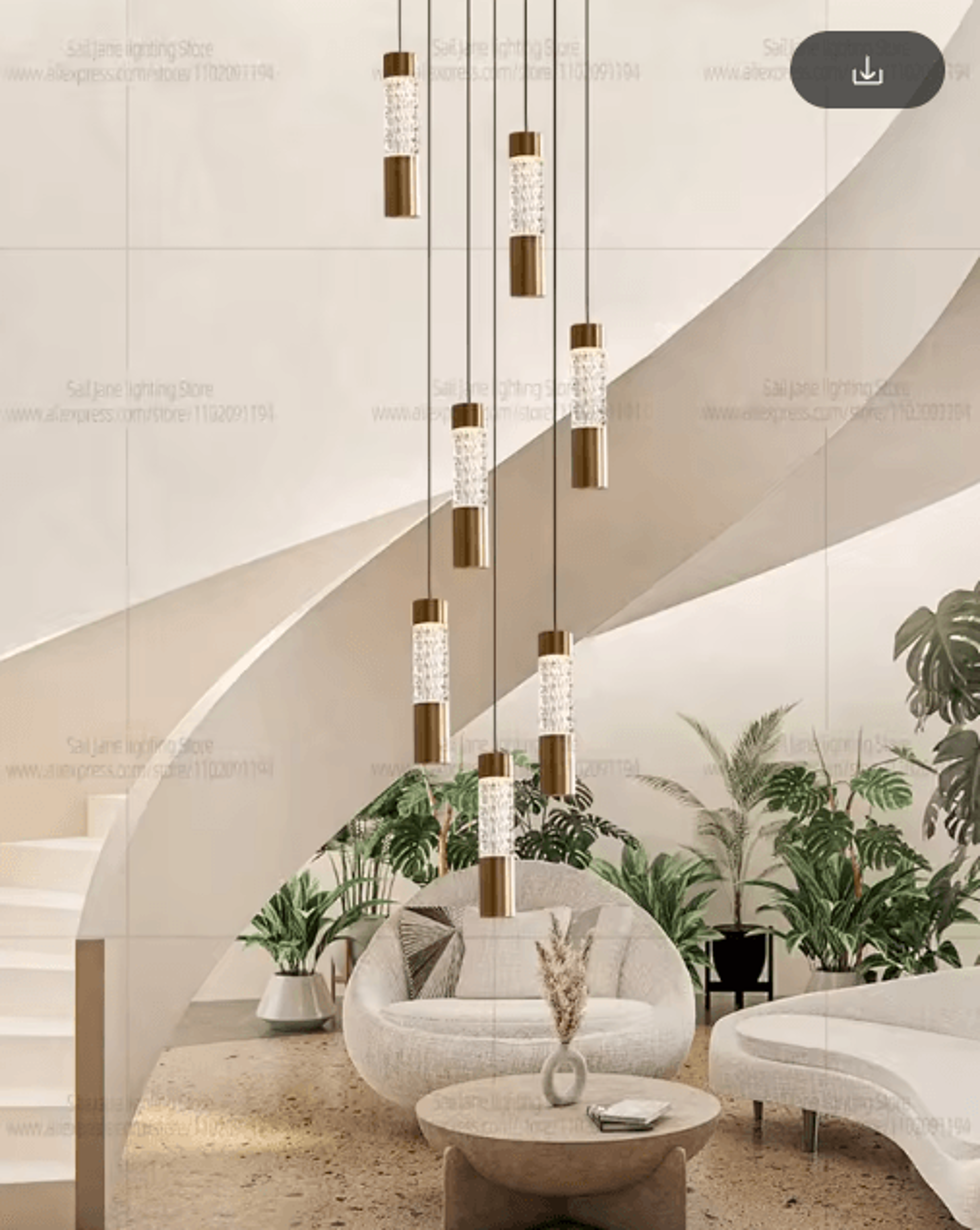 Modern Luxury Gold Cylinder Chandelier  Elegant Staircase Pendant Light 15