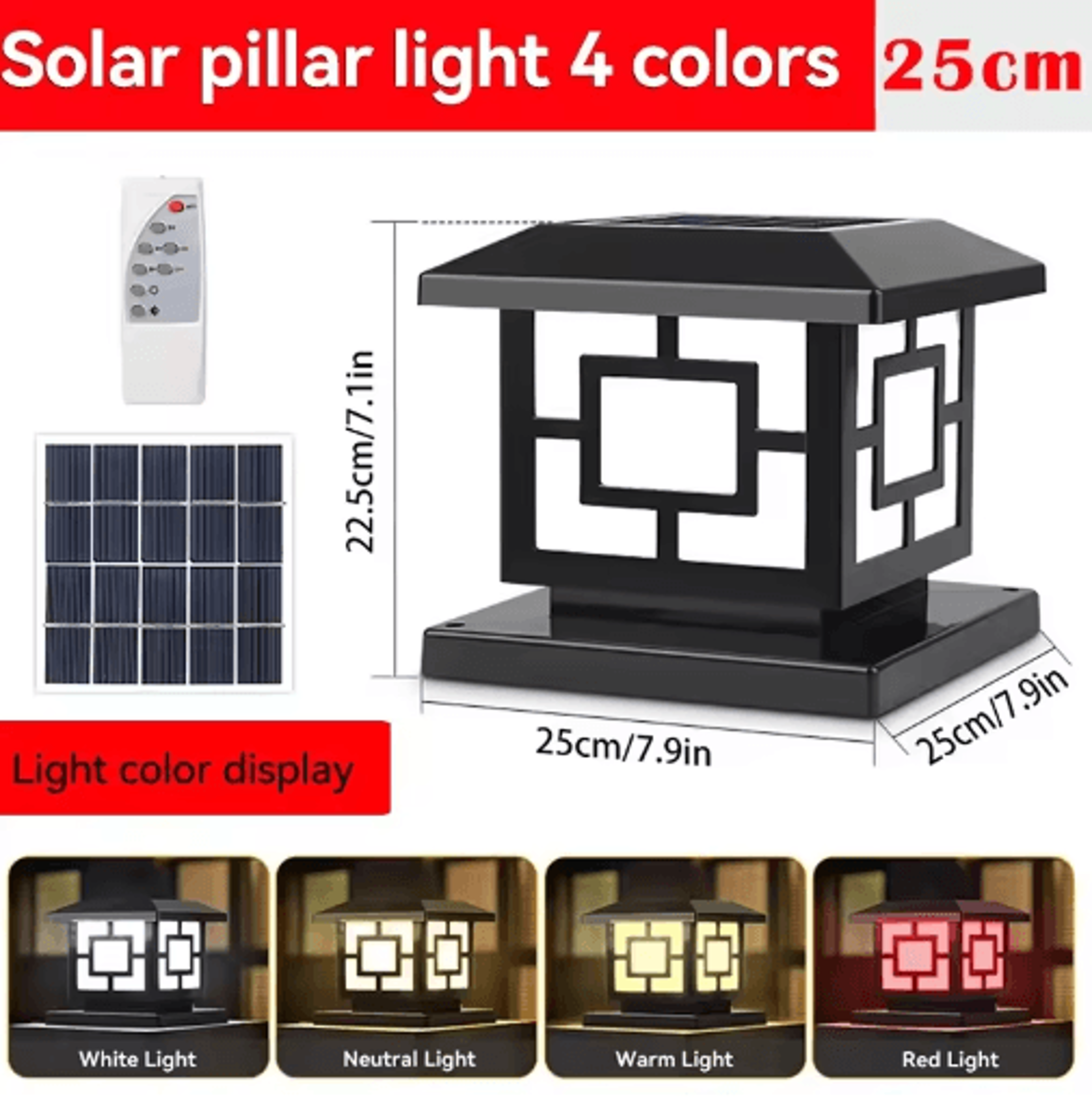 Outdoor Solar LED Pillar Light  4Color Waterproof Garden Lamp With Remote 1