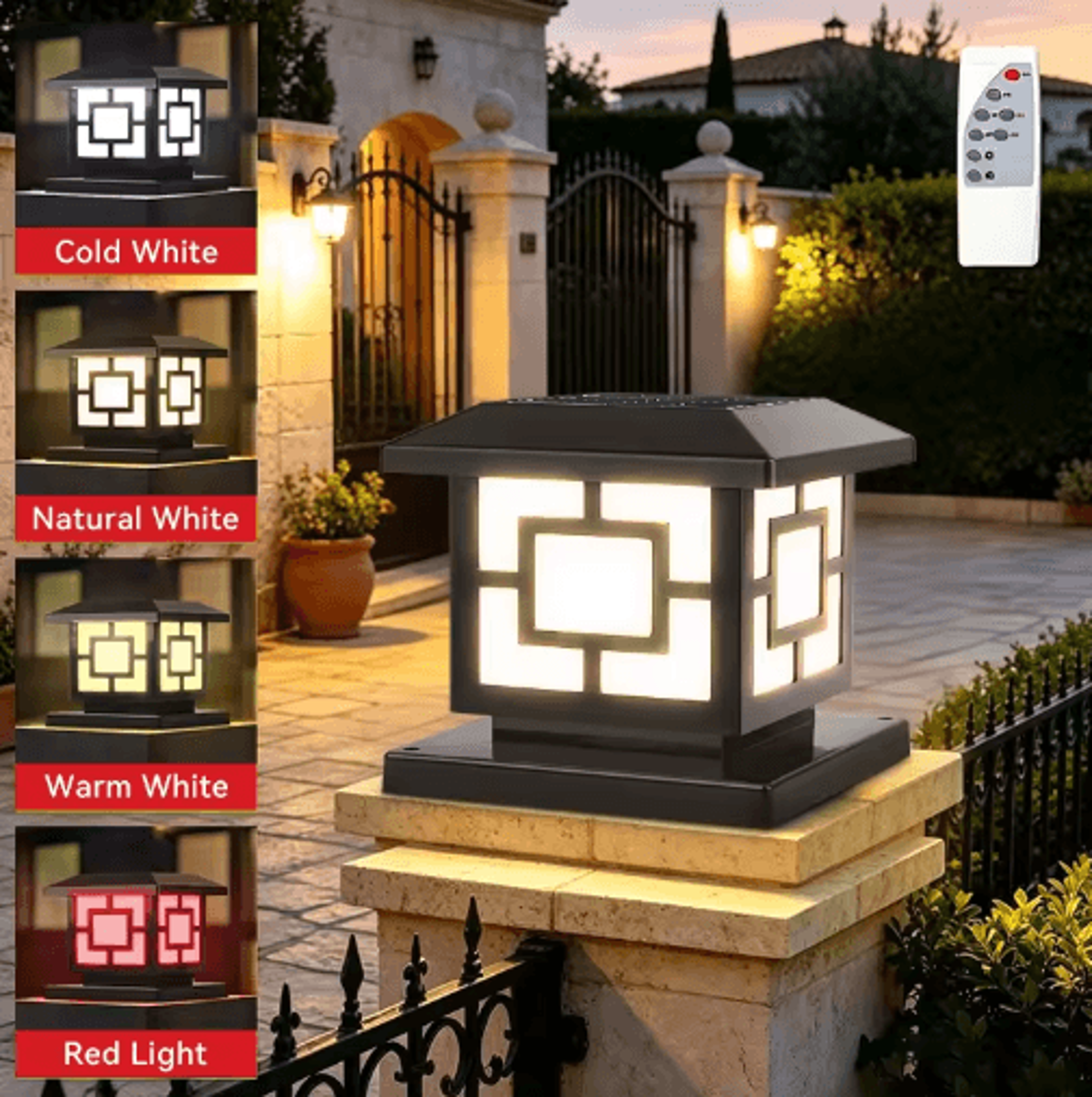 Outdoor Solar LED Pillar Light  4Color Waterproof Garden Lamp With Remote 0