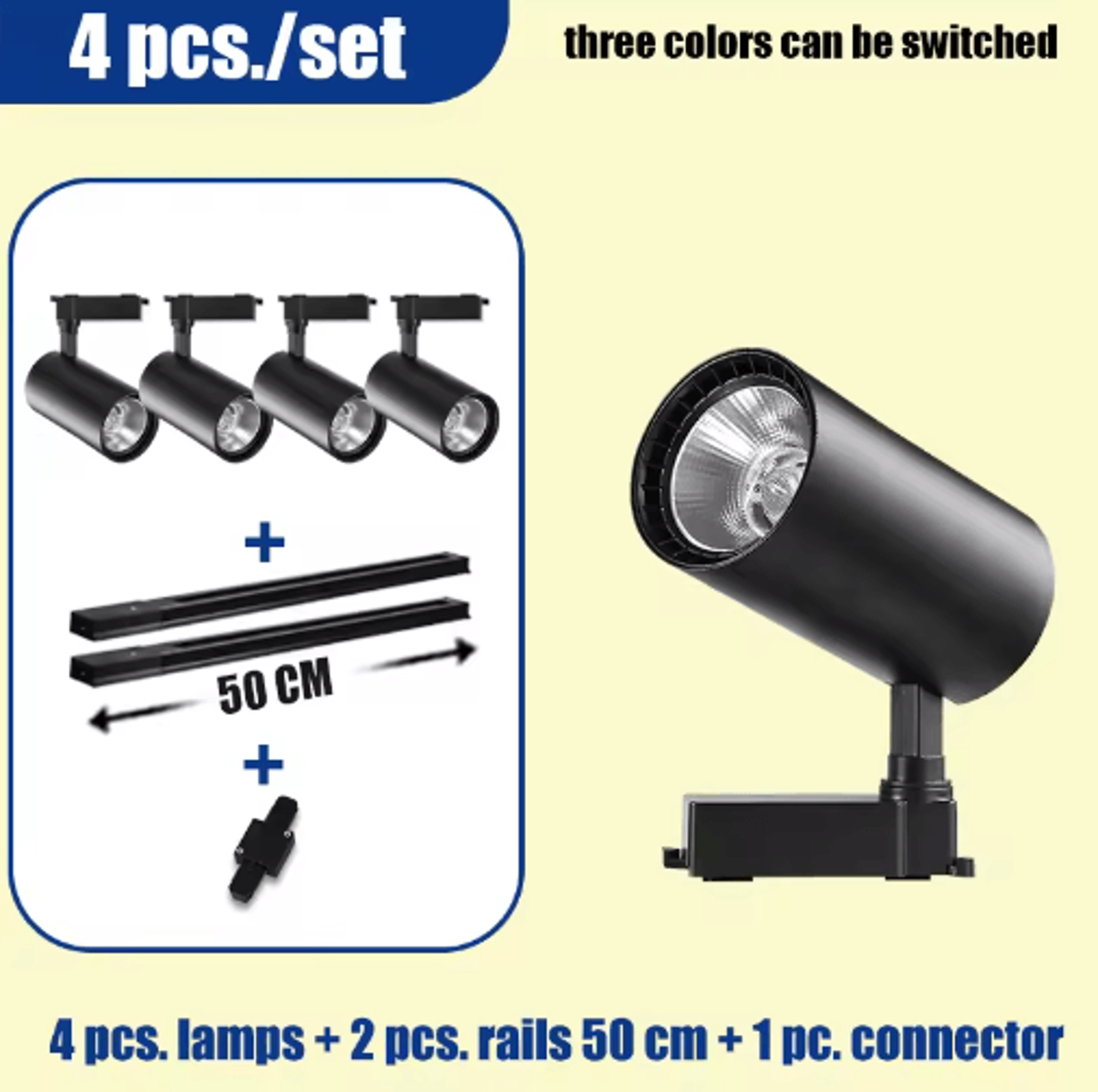 110V Tricolor LED Track Lighting Set  Ceiling Rail Spotlights For Home  Shop 8