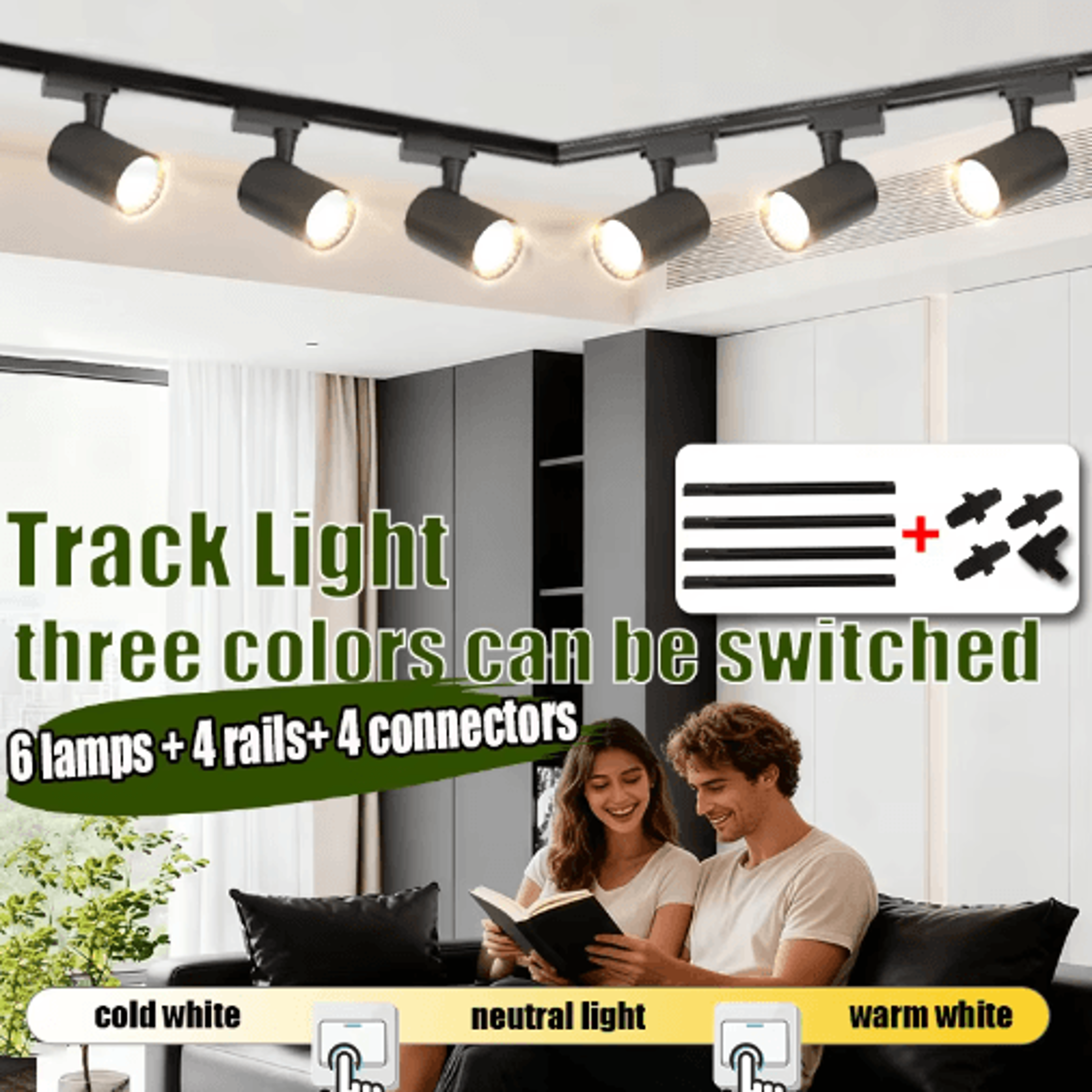 110V Tricolor LED Track Lighting Set  Ceiling Rail Spotlights For Home  Shop 0