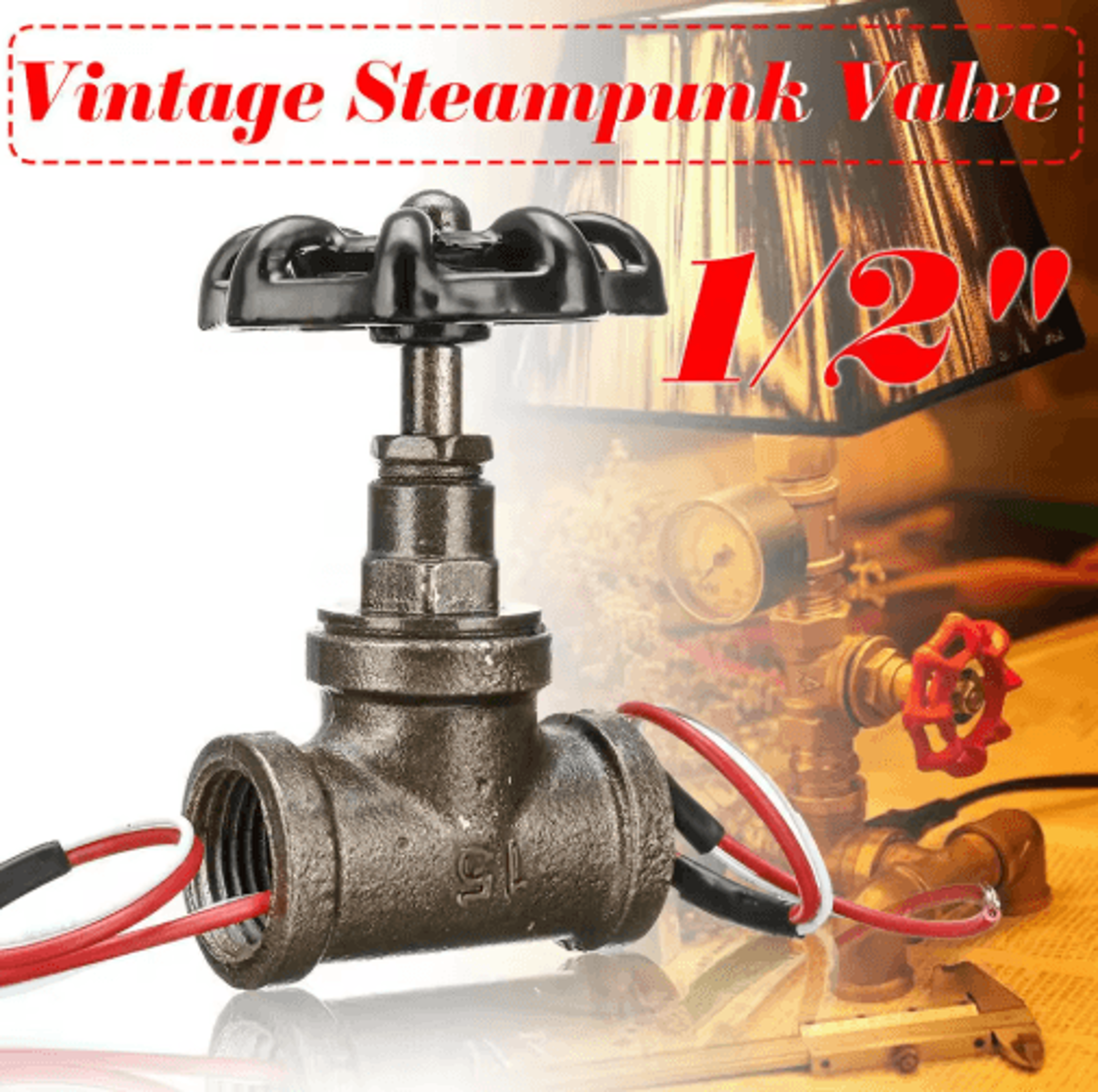 12 Inch Steampunk Pipe Lamp Switch  Vintage Iron Valve Light Switch With Wire 4