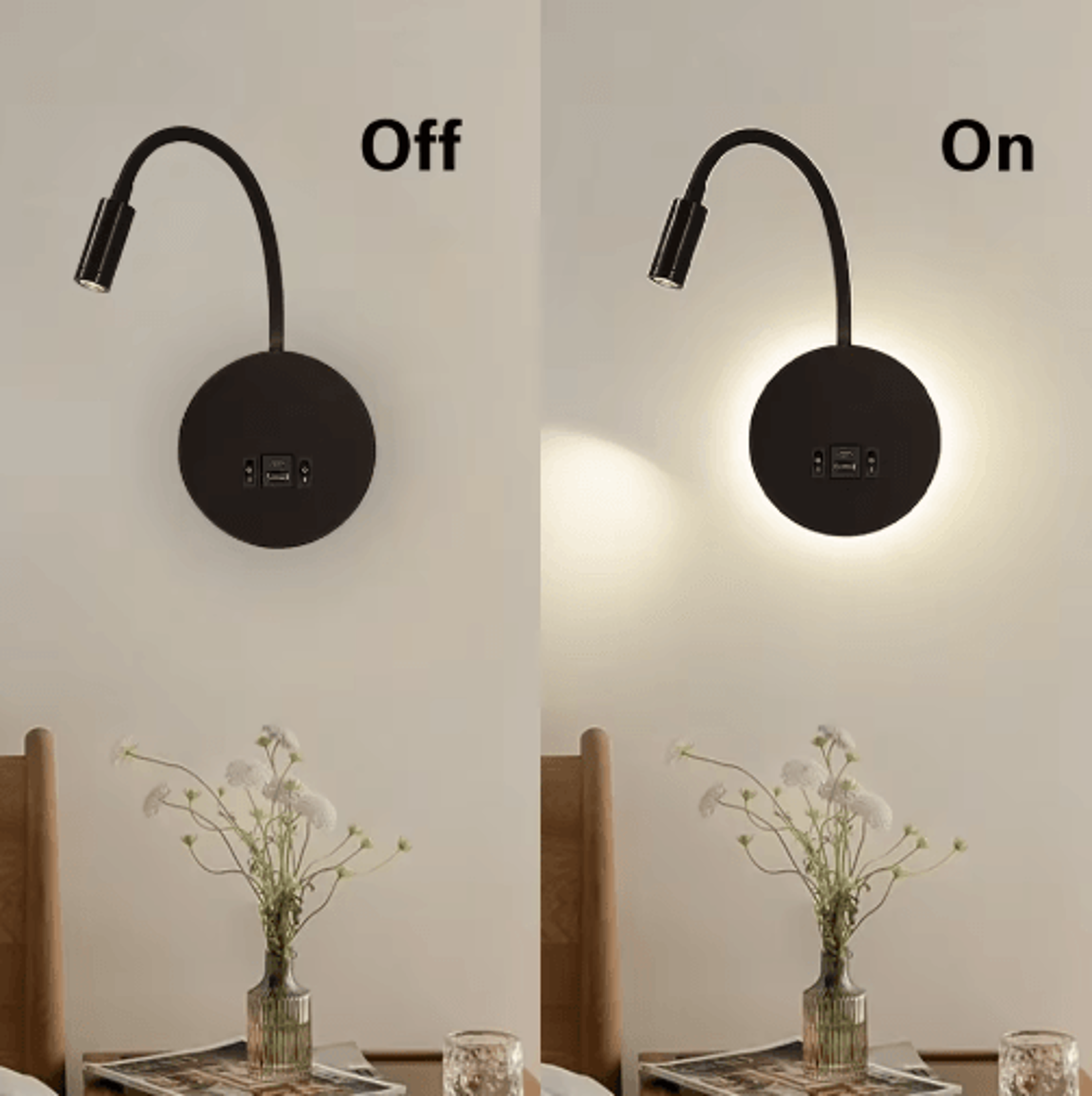 LED Gooseneck Wall Reading Lamp  Flexible Bedside Spotlight With USB Port  Switch 8
