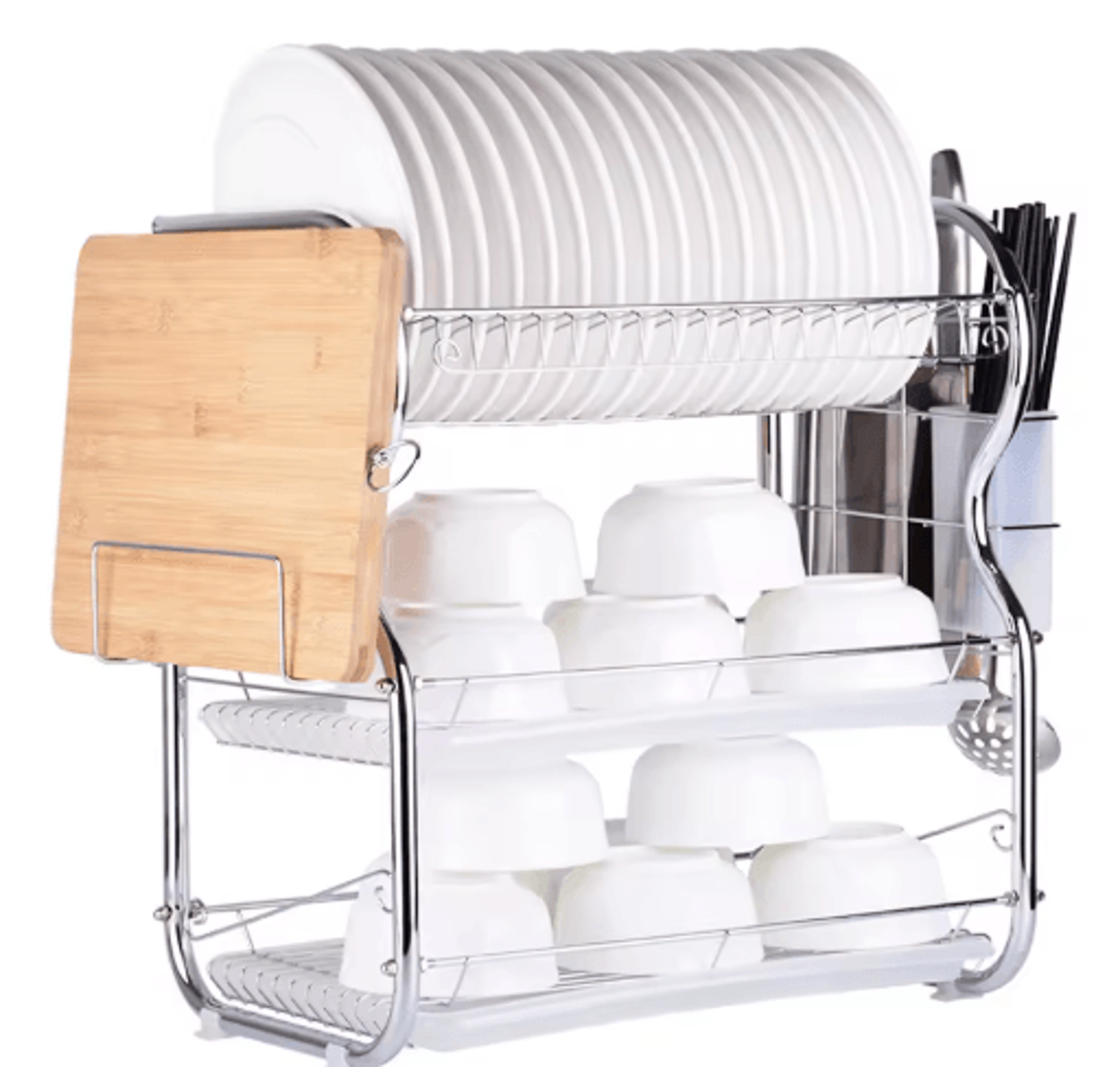 3Tier Kitchen Dish Drying Rack  MultiFunctional Dish Drainer With Utensil  Cutting Board Holders 4
