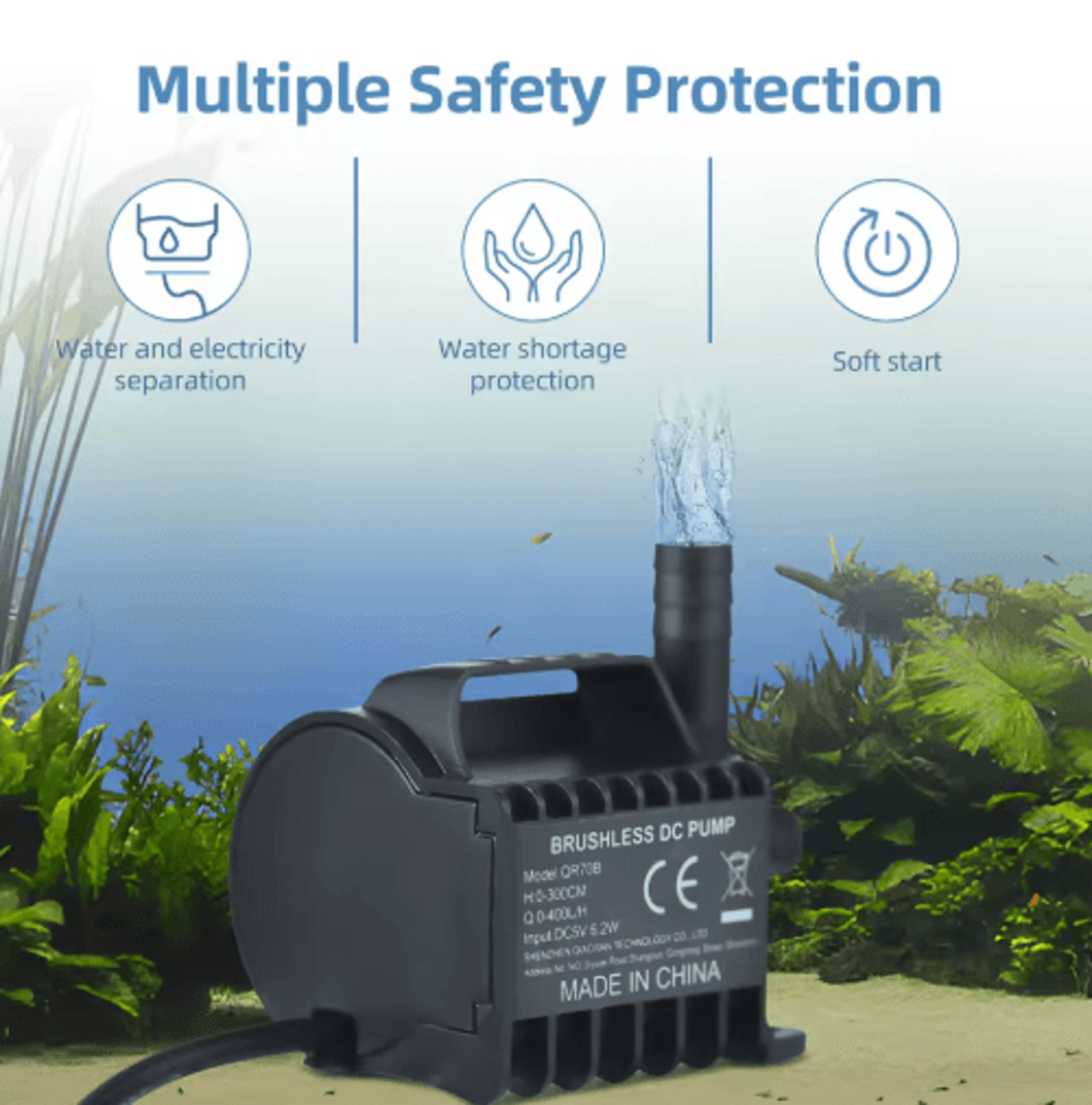 400LH USB Submersible Water Pump  Mini Fountain Pump With 98ft Lift 5