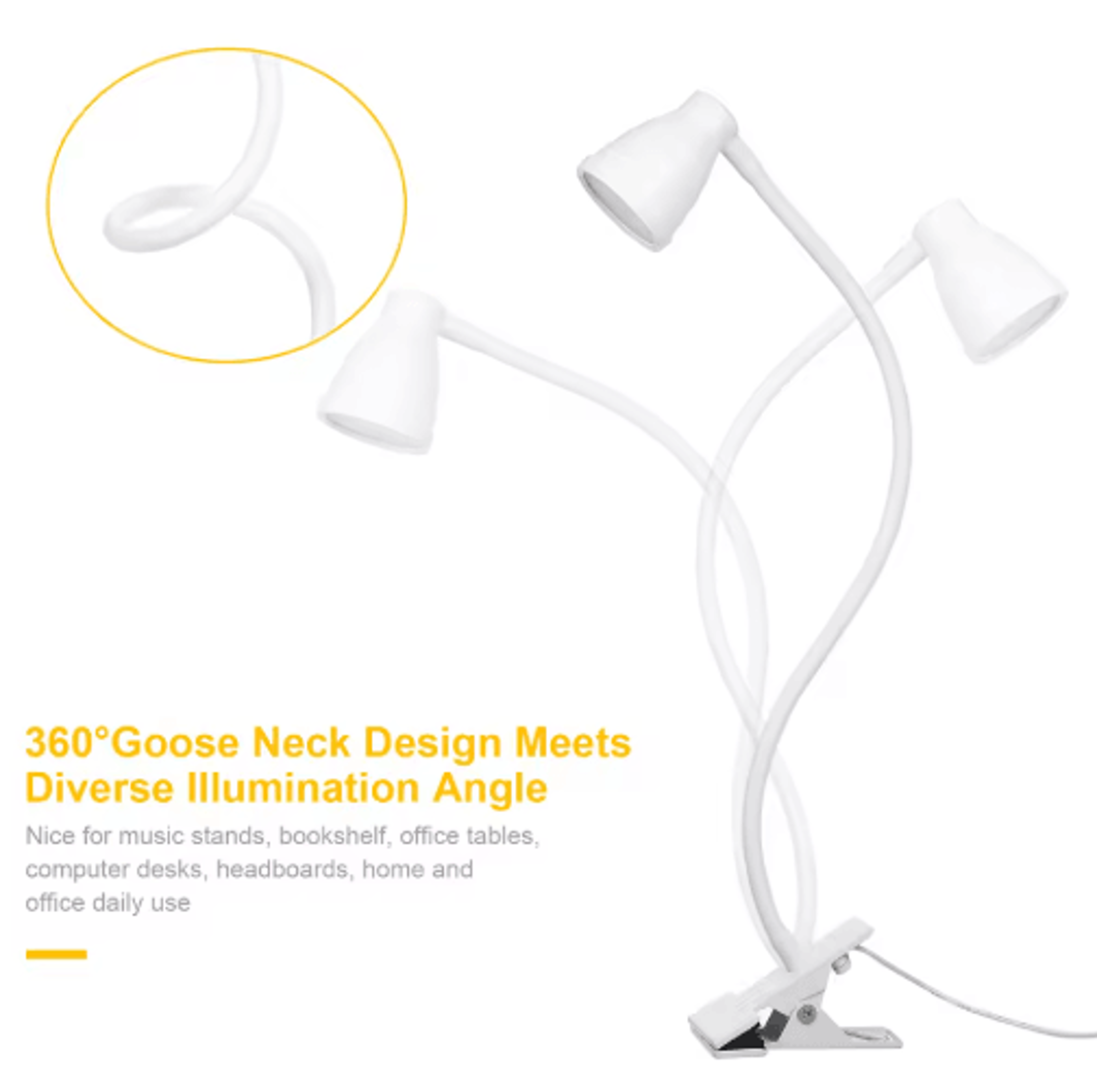 5W USB ClipOn Desk Lamp  24 LED Reading Light With 3 Color Modes 3