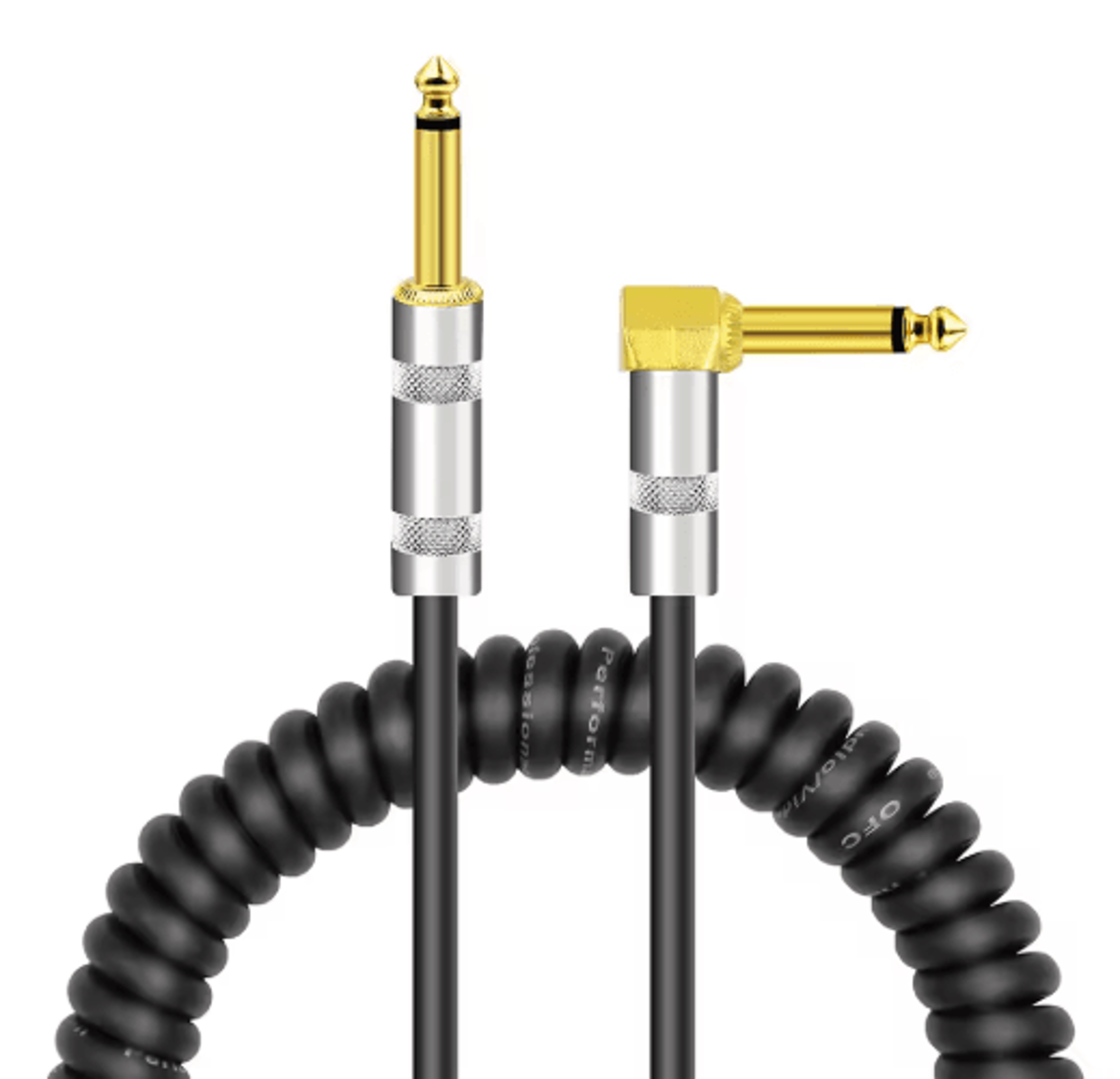 Coiled Guitar Instrument Cable  14Inch Straight To RightAngle GoldPlated TS Cord 1