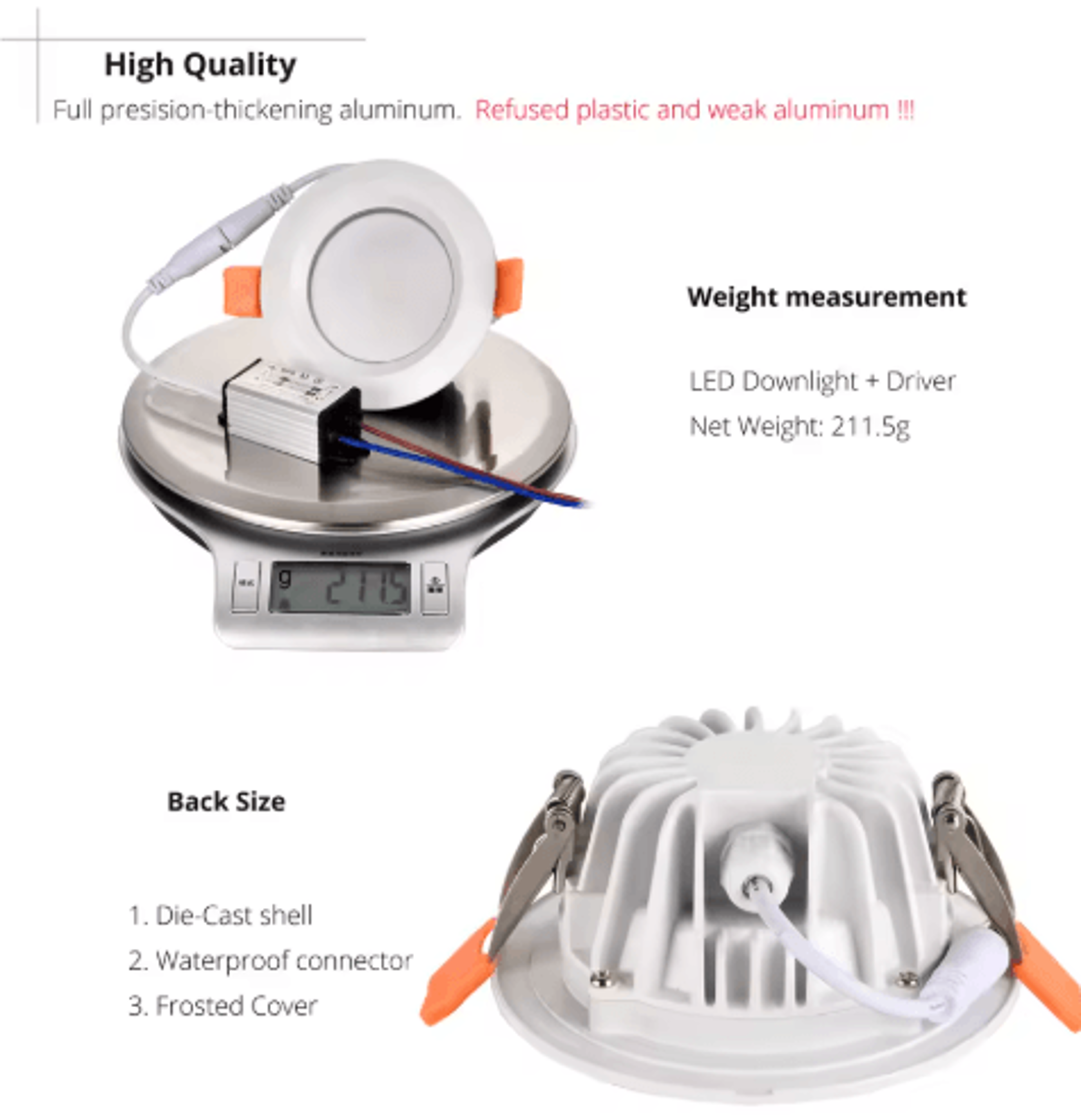 IP65 Waterproof LED Downlight  5W To 15W Recessed Ceiling Spotlight 4