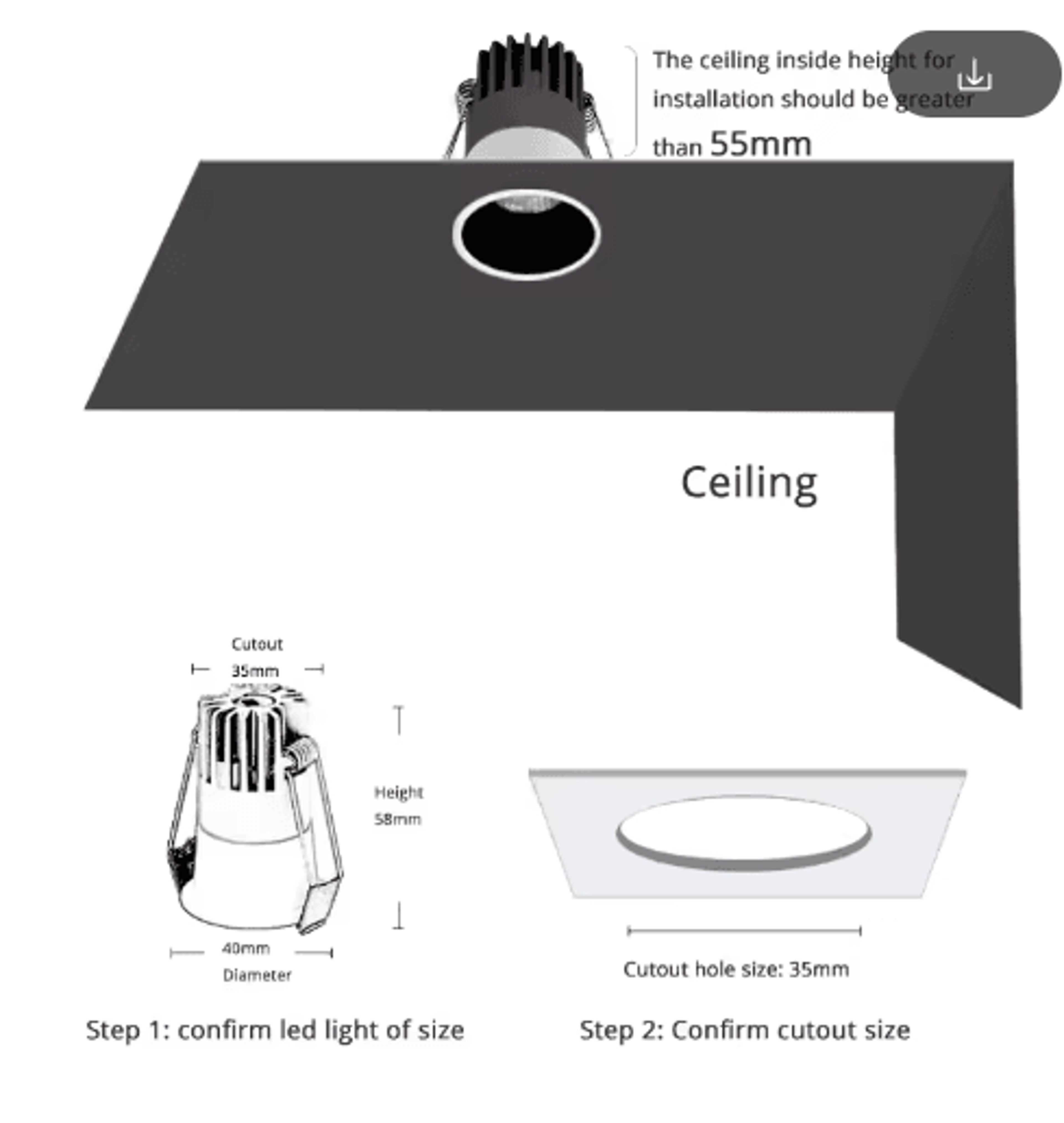 Mini AntiGlare COB LED Downlight  3W 5W Dimmable Recessed Spotlight 5