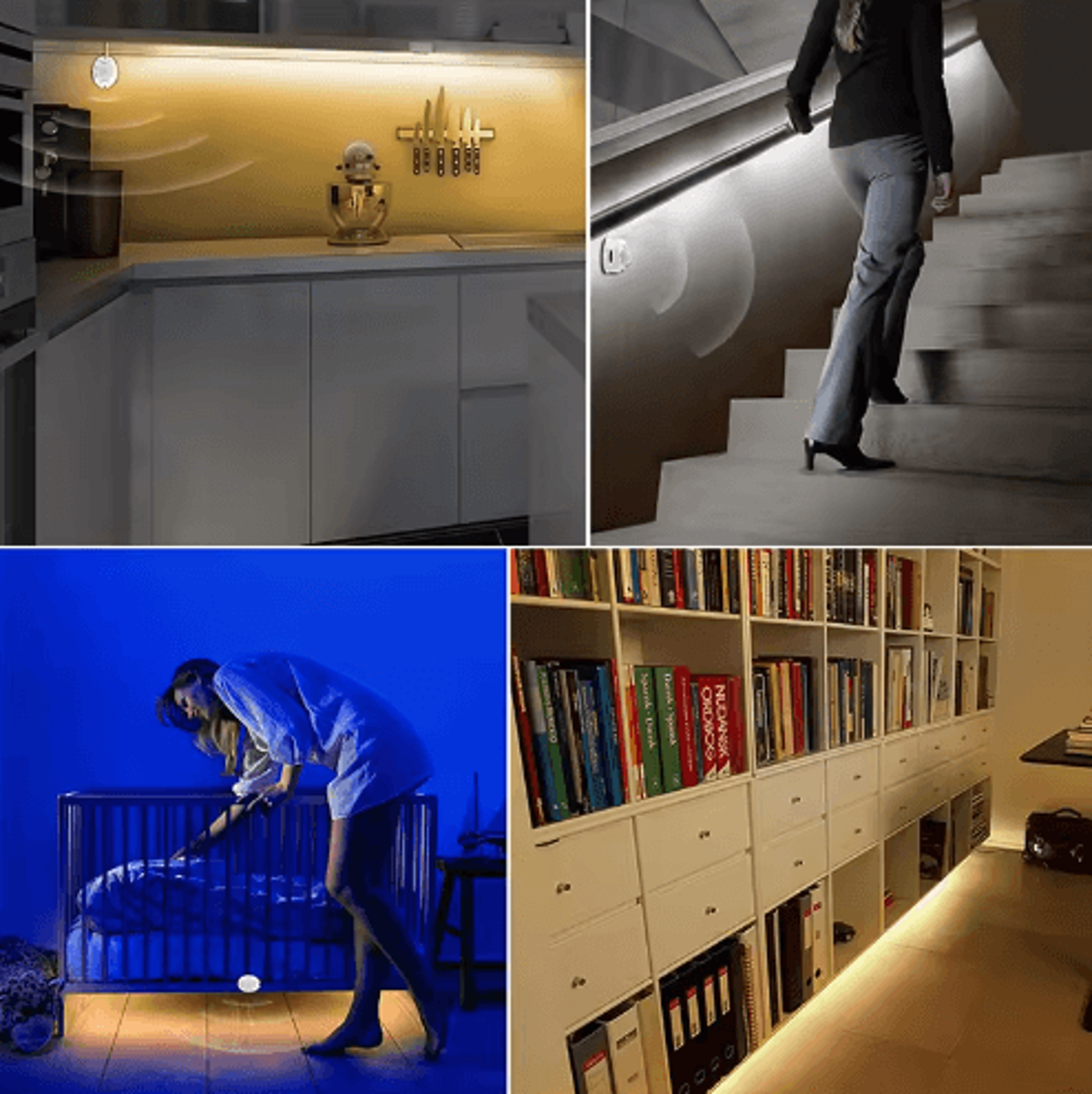 PIR Motion Sensor LED Strip Light Kit  Dimmable UnderBed And Stair Lighting 6