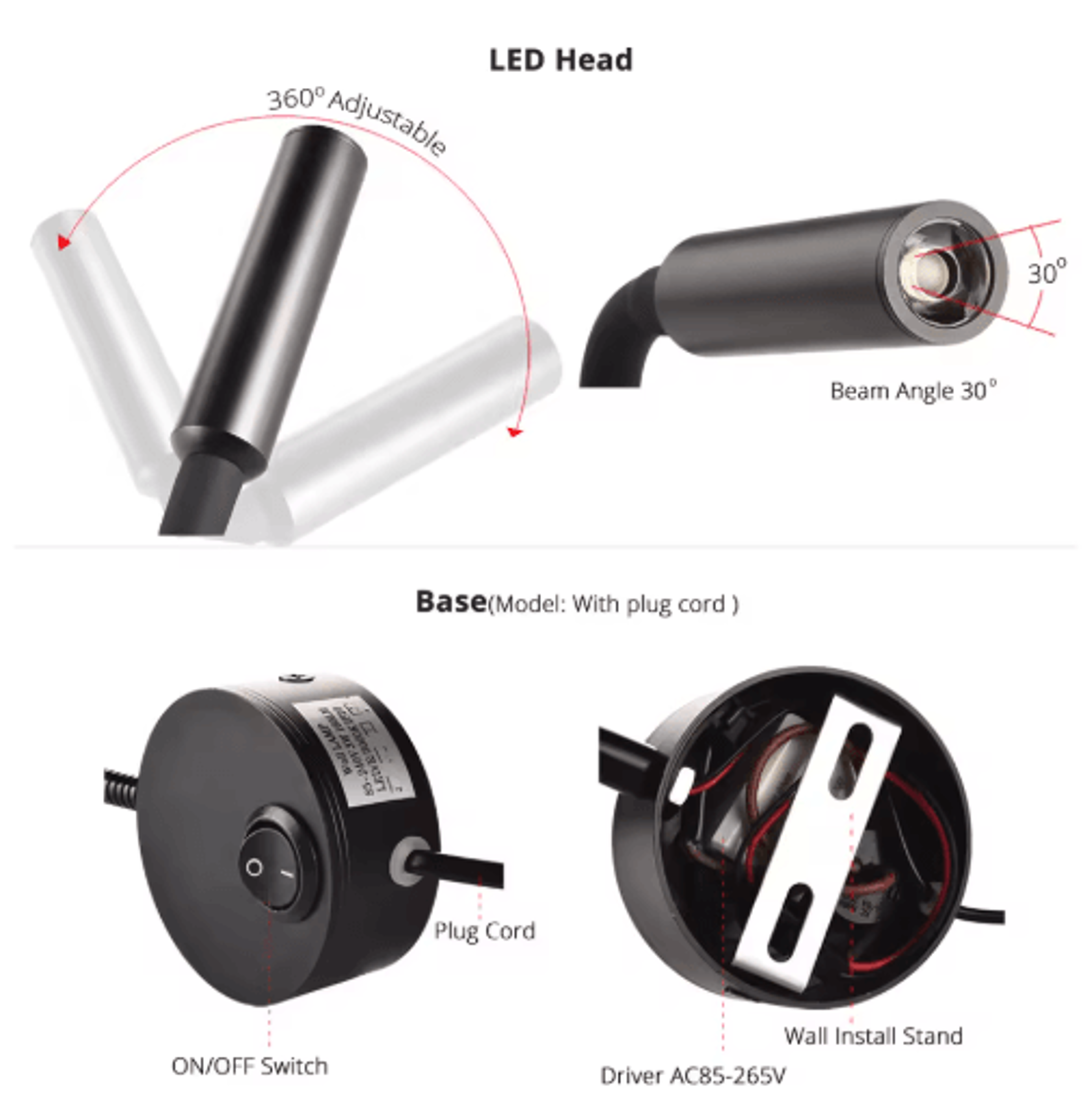 2Pack 3W LED Wall Reading Lamps  Modern Bedside Lights With EU Or US Plug 11
