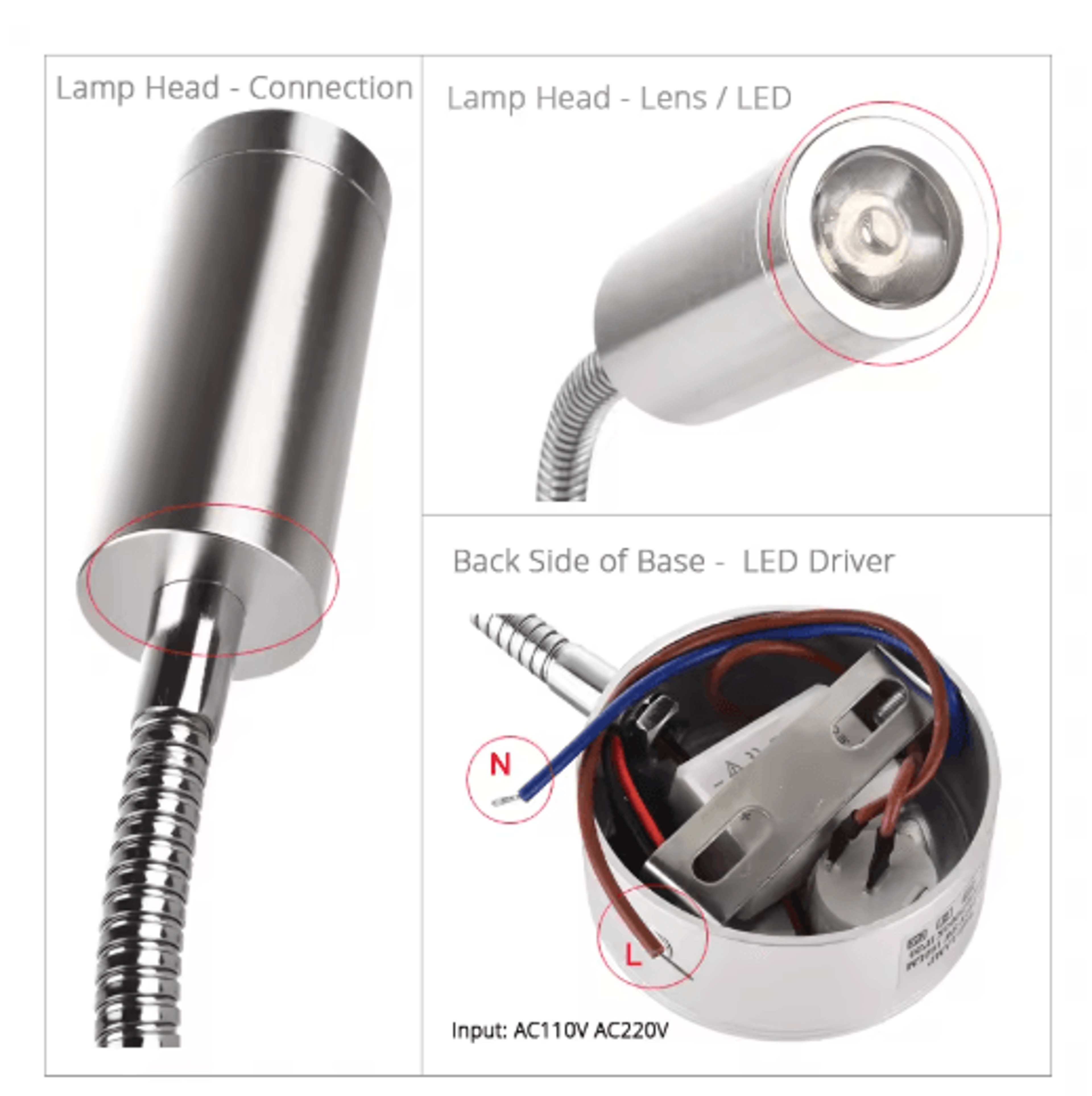 3W LED Wall Reading Lamp  360 Adjustable Bedside Light With Knob Switch 7