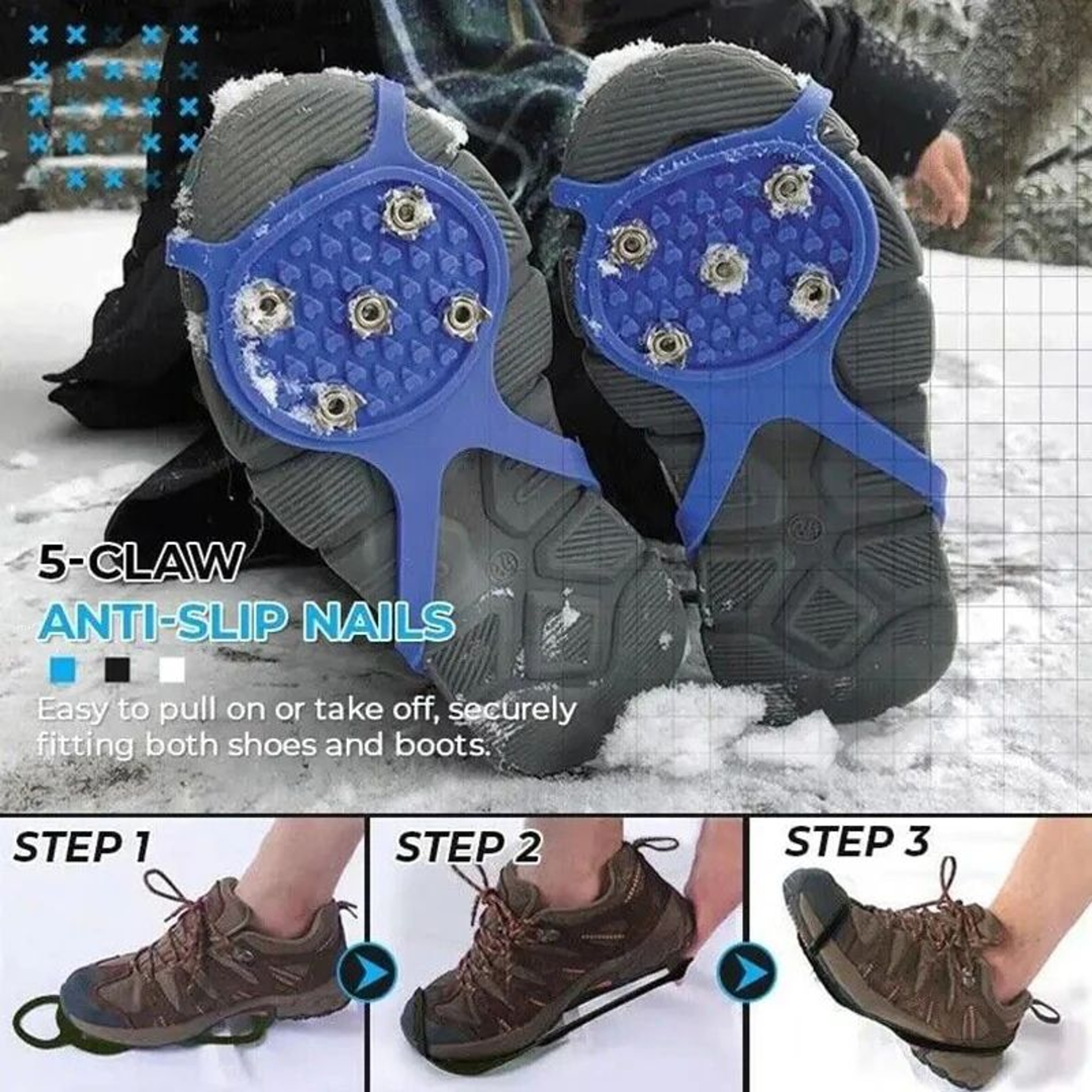Anti Slip Ice Cleats Snow Traction Crampons With Steel Studs For Walking And Hiking 4