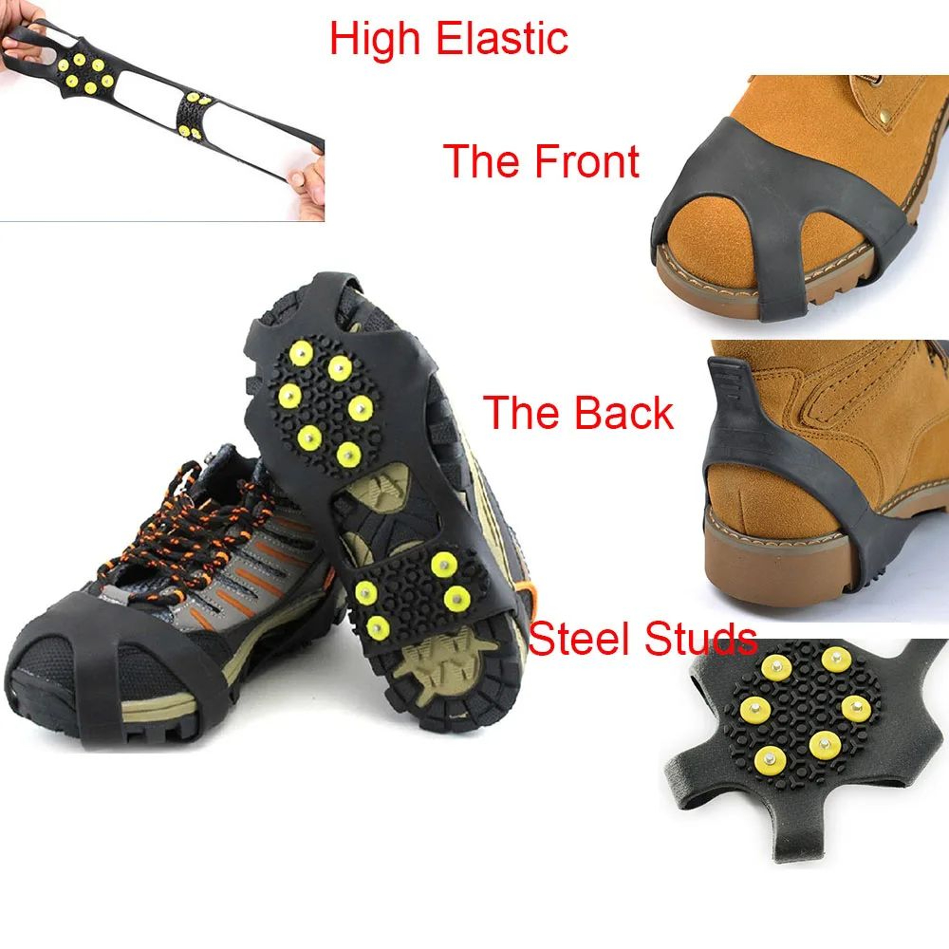 Anti Slip Ice Cleats Snow Traction Crampons With Steel Studs For Walking And Hiking 5