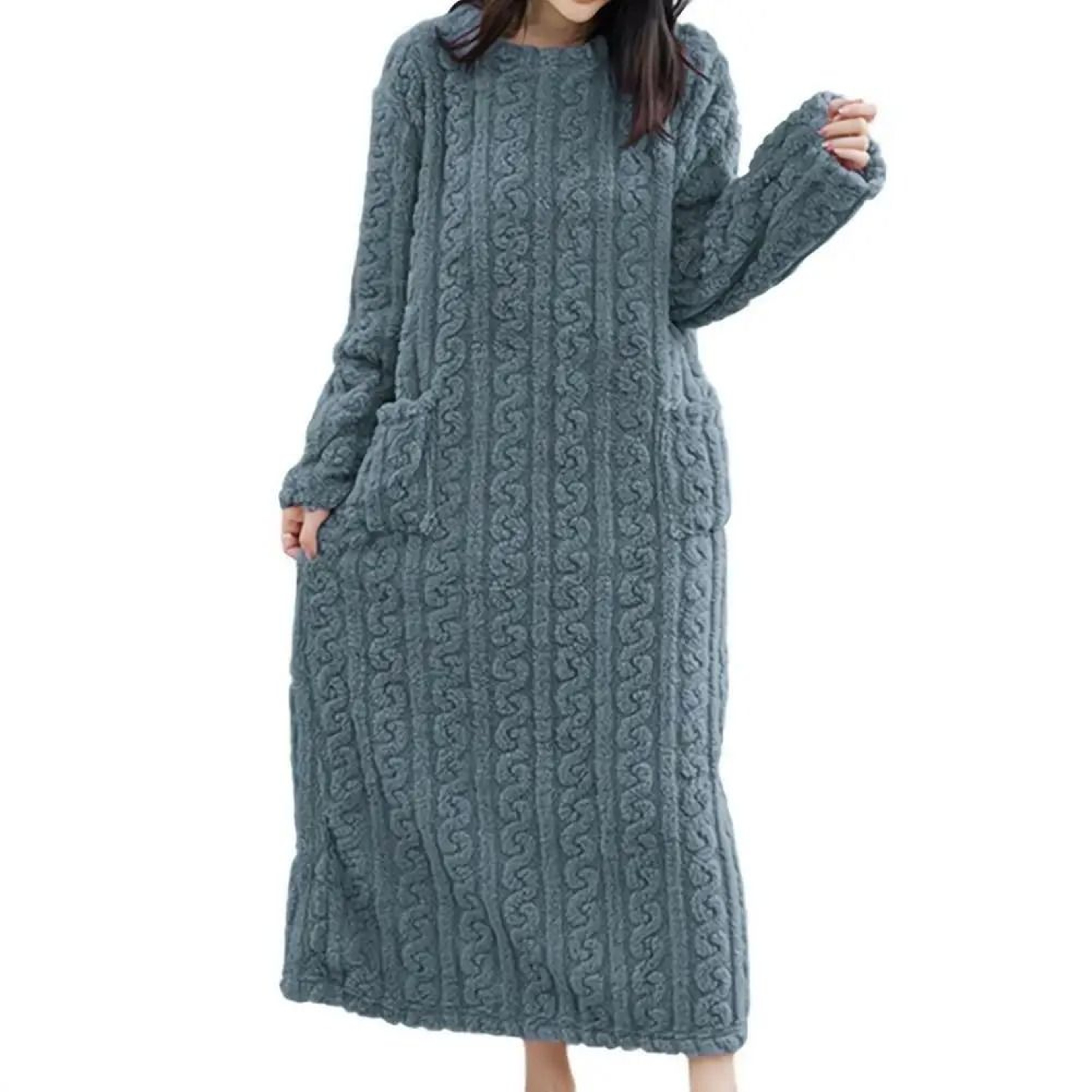 Women Winter Flannel Nightgown Long Sleeve Warm Sleepwear Dress 4