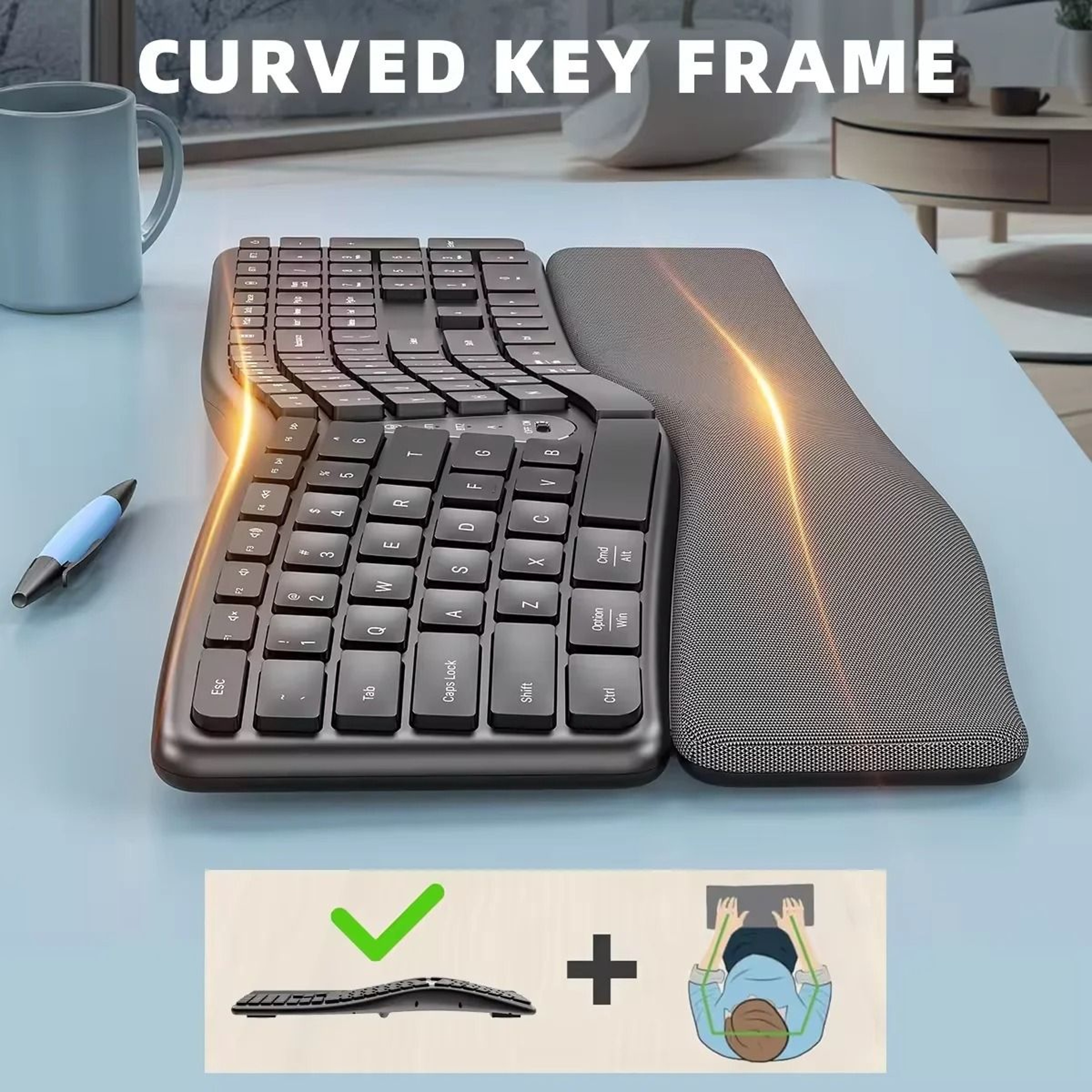 Ergonomic Wireless Keyboard With Palm Rest Multi Device Bluetooth Rechargeable 0