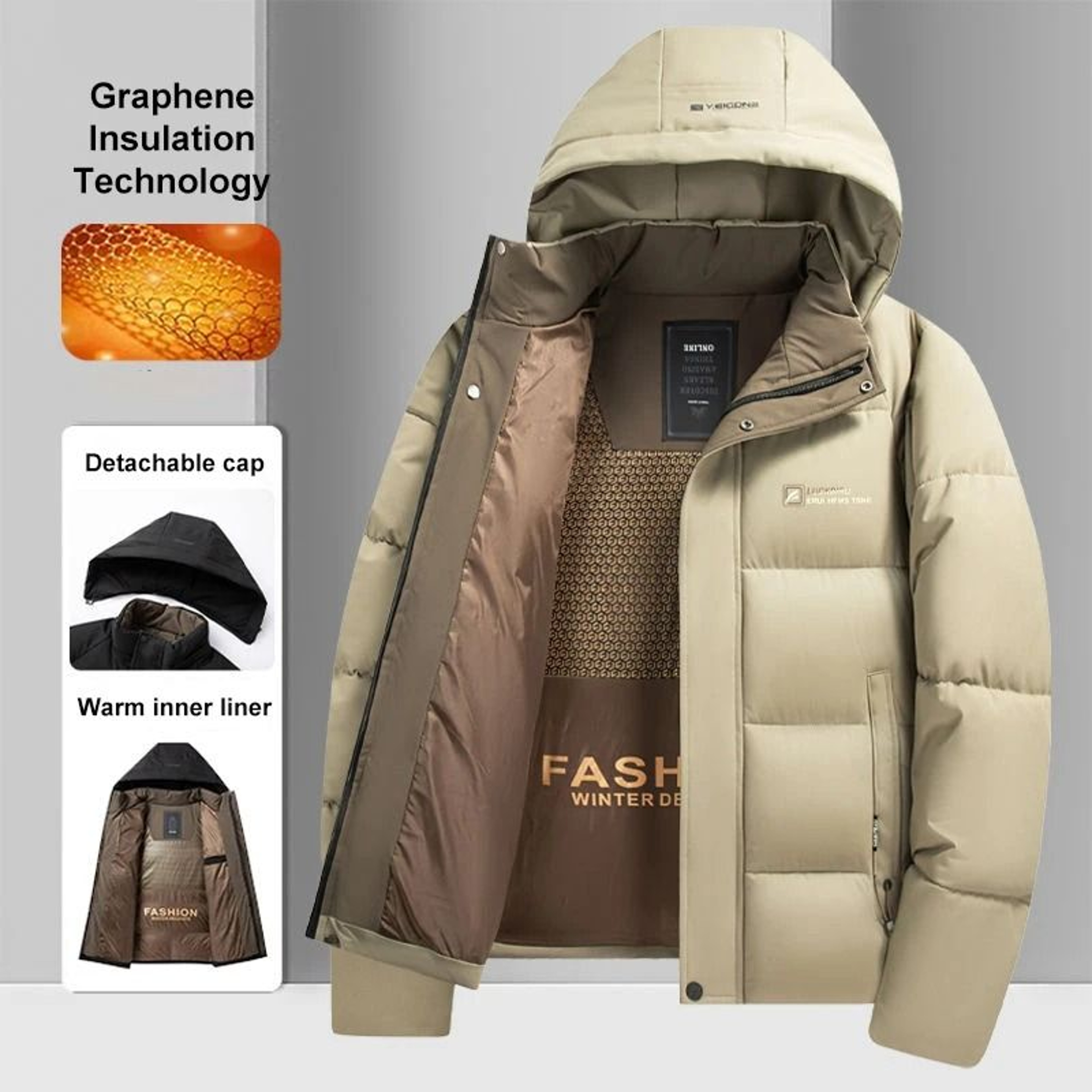 Graphene Warm Windproof Jacket Men Winter Hooded Overcoat 7