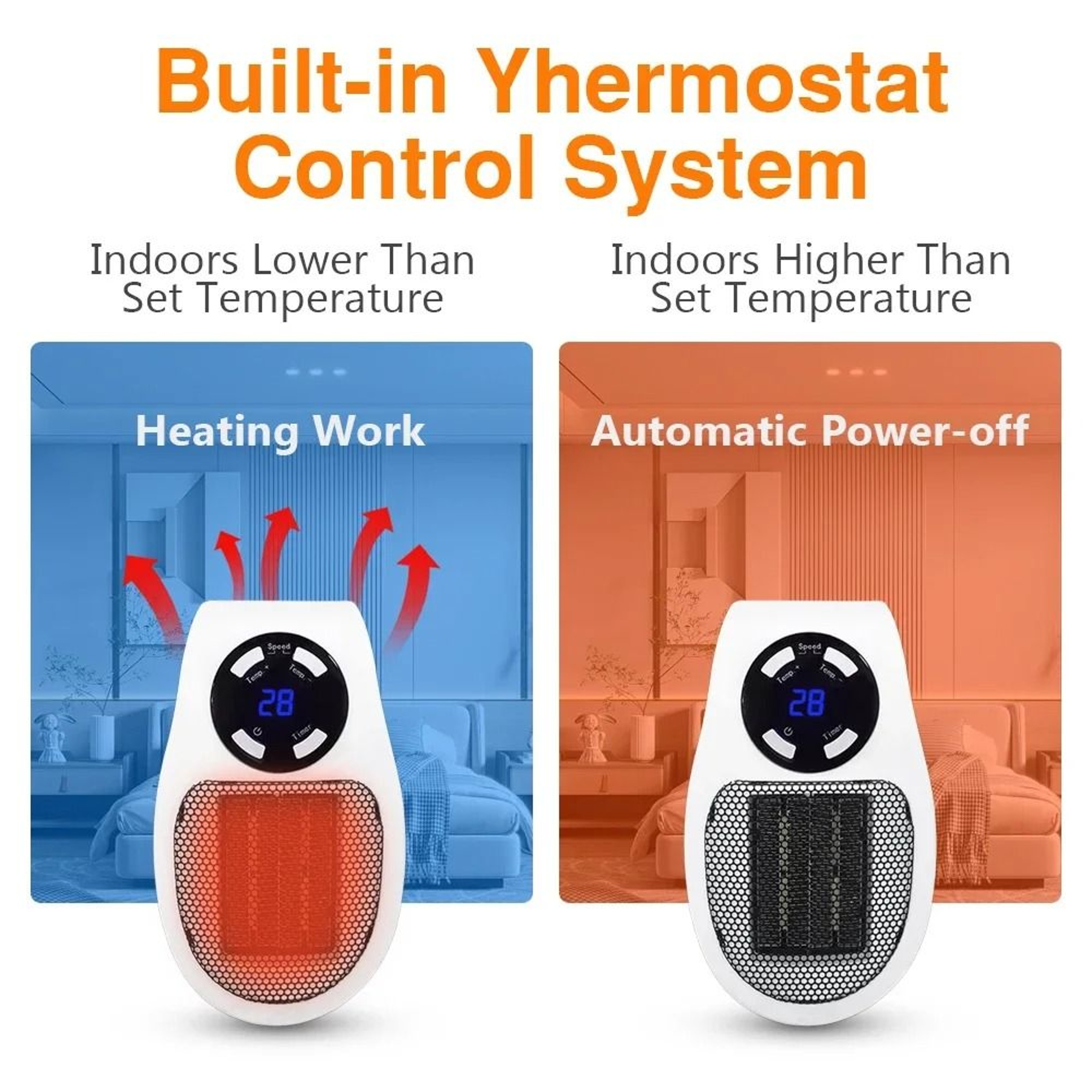 500W Plug In Portable Electric Space Heater With Remote Control 2