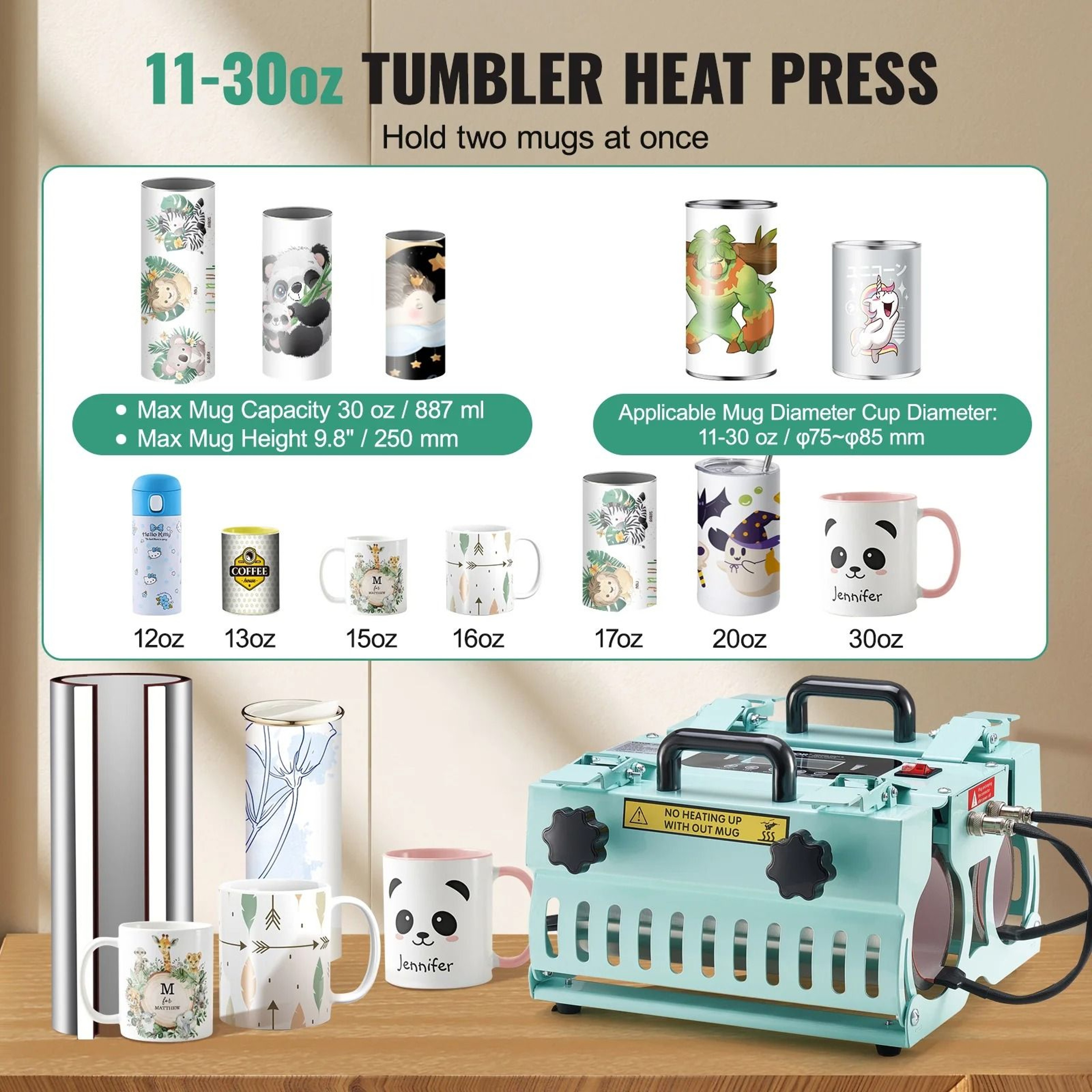 SucceBuy Dual Station Tumbler Heat Press Machine For 11 To 30 Oz Tumblers And Mugs 8