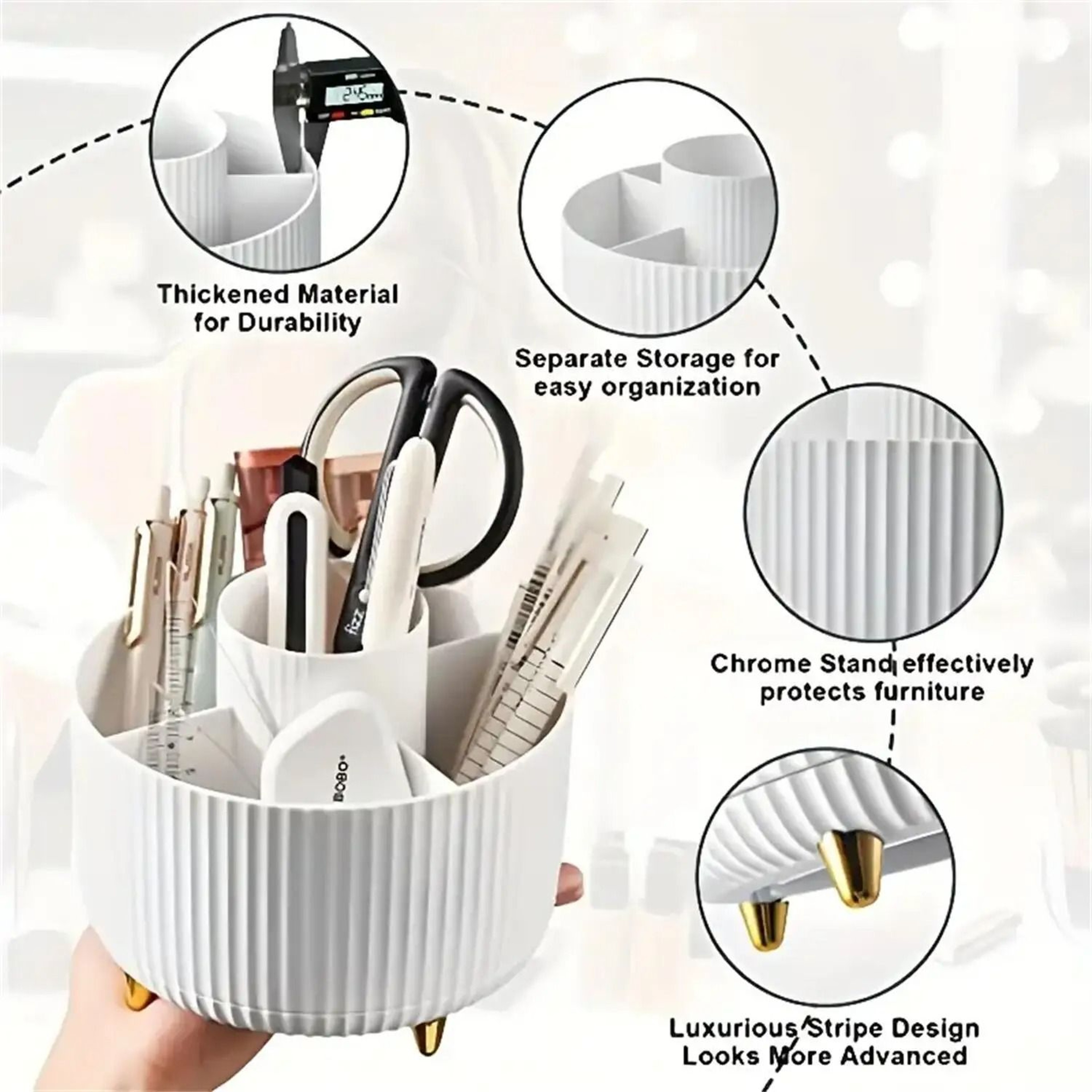 Rotating Makeup Organizer With Brush Holder And Storage Compartments 4
