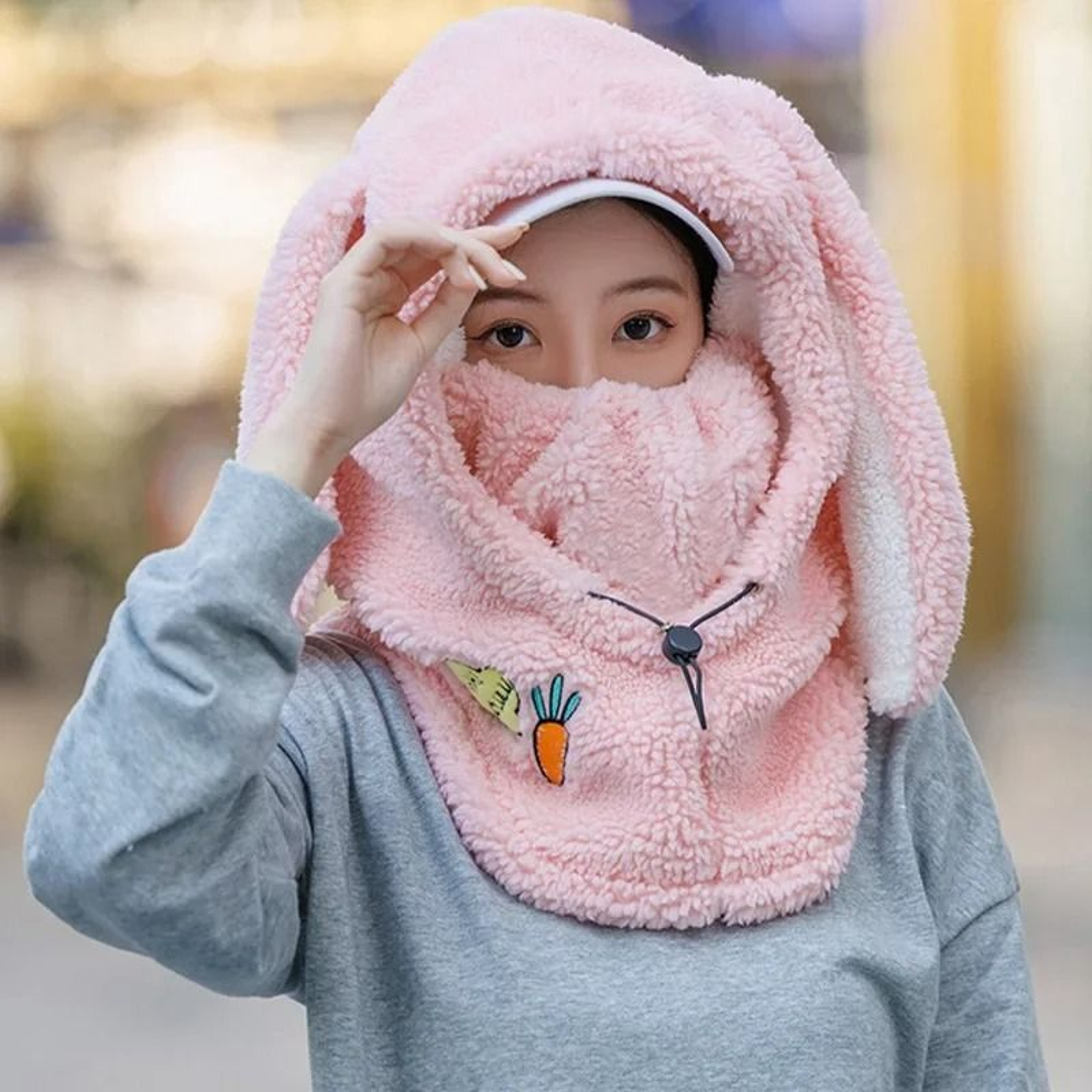 Winter Bunny Ear Ski Helmet Cover Warm Wool Hat Scarf 9