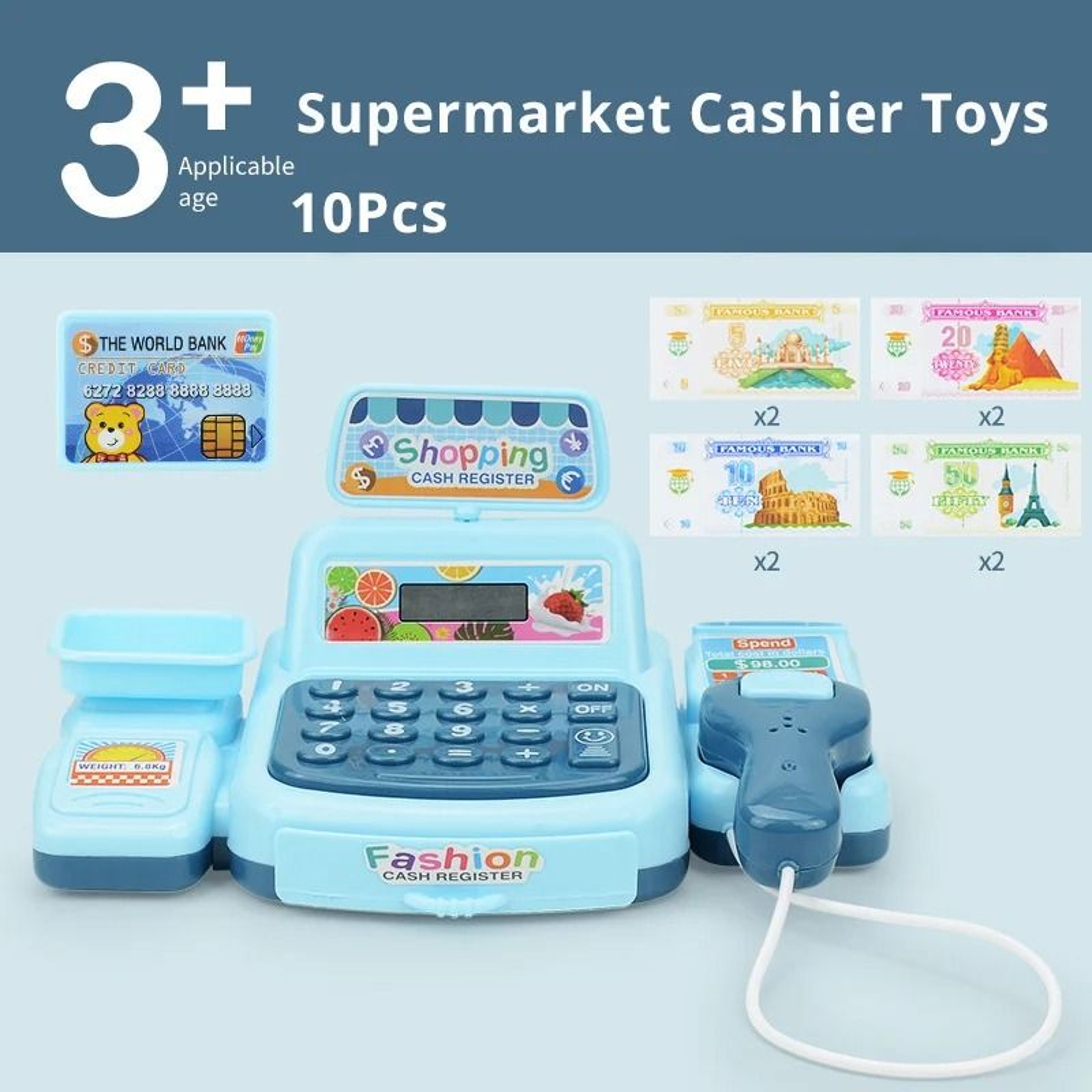 Kids Supermarket Cash Register Toy With Lights And Sound 12