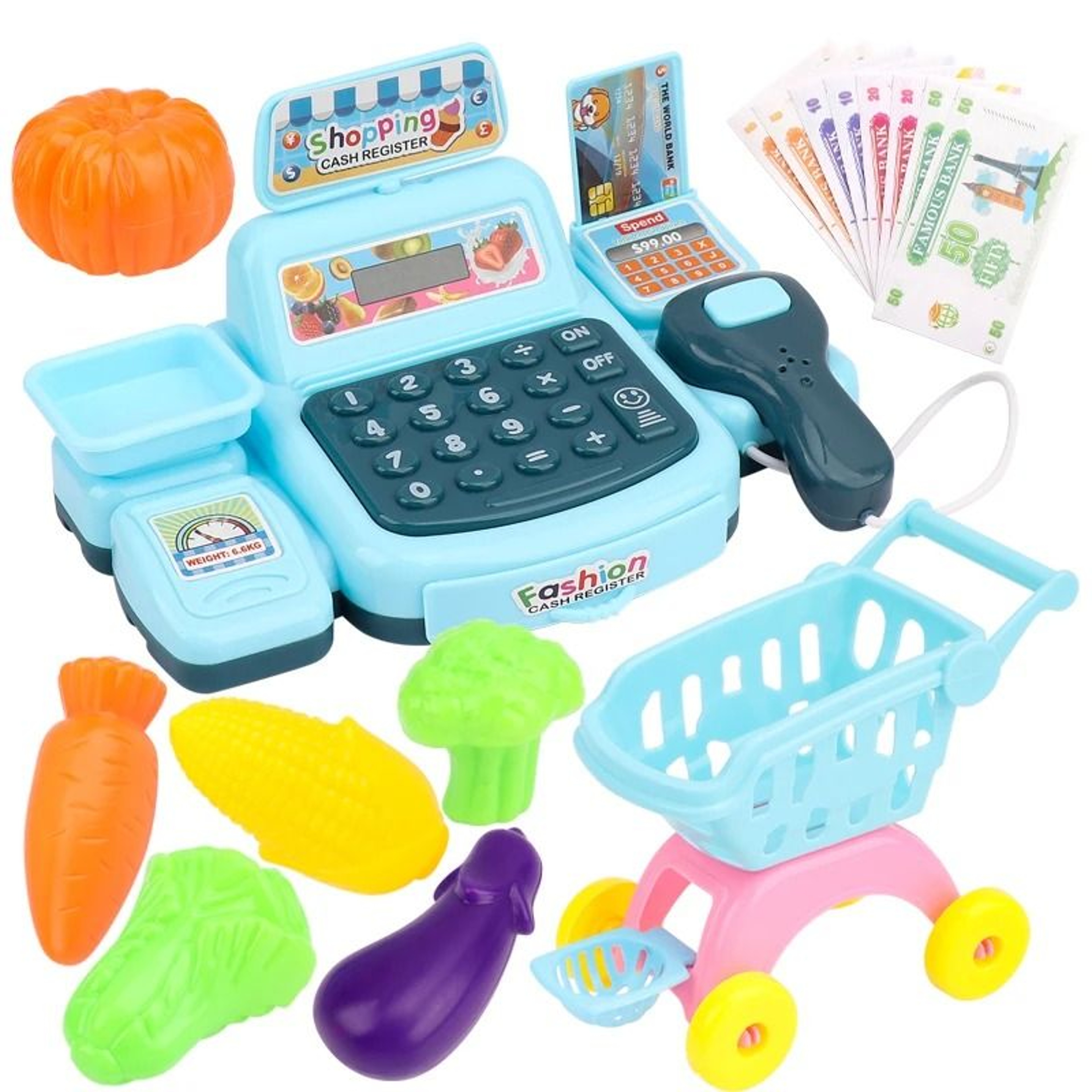 Kids Supermarket Cash Register Toy With Lights And Sound 7
