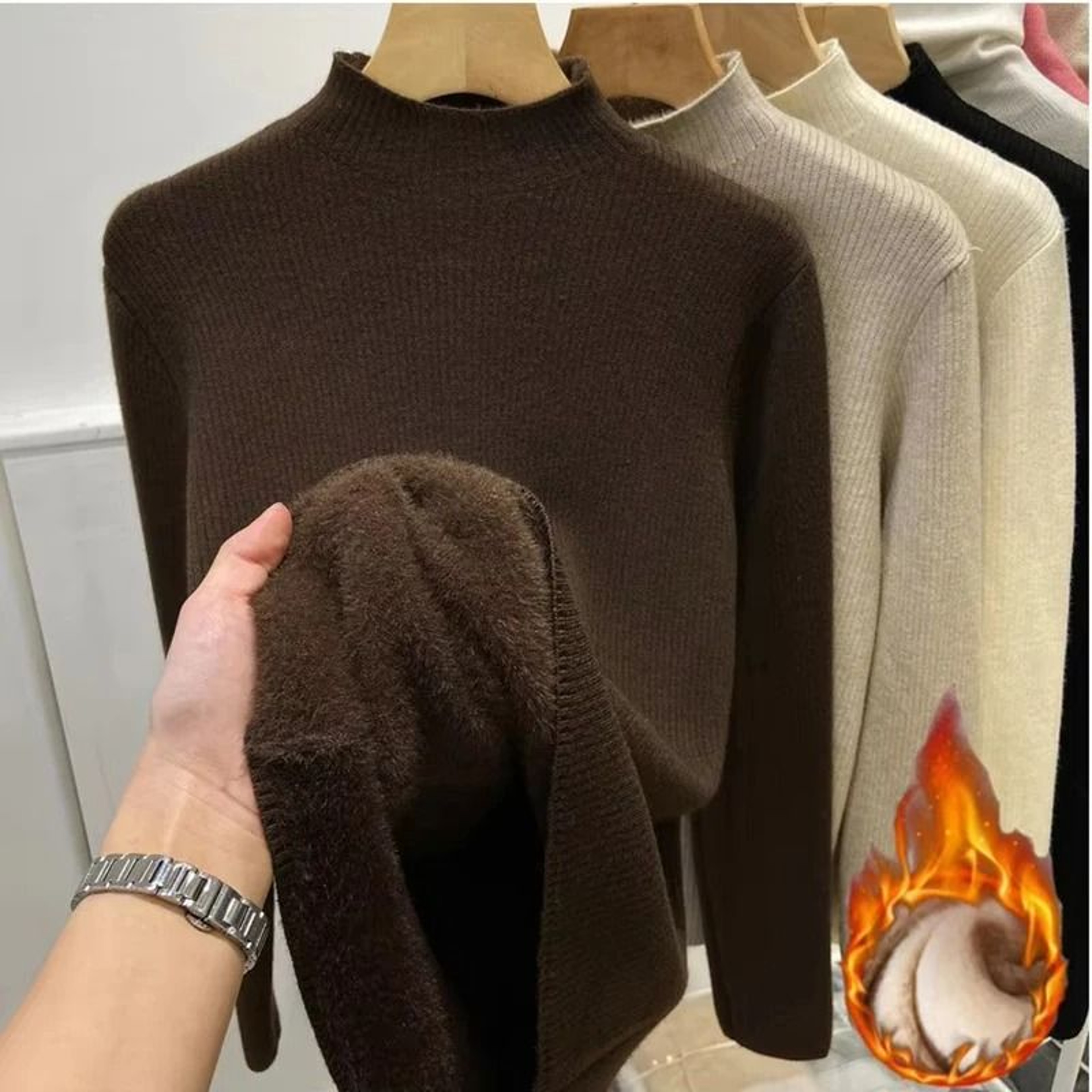 Womens Velvet Lined Turtleneck Sweater Warm Winter Knit Pullover 2