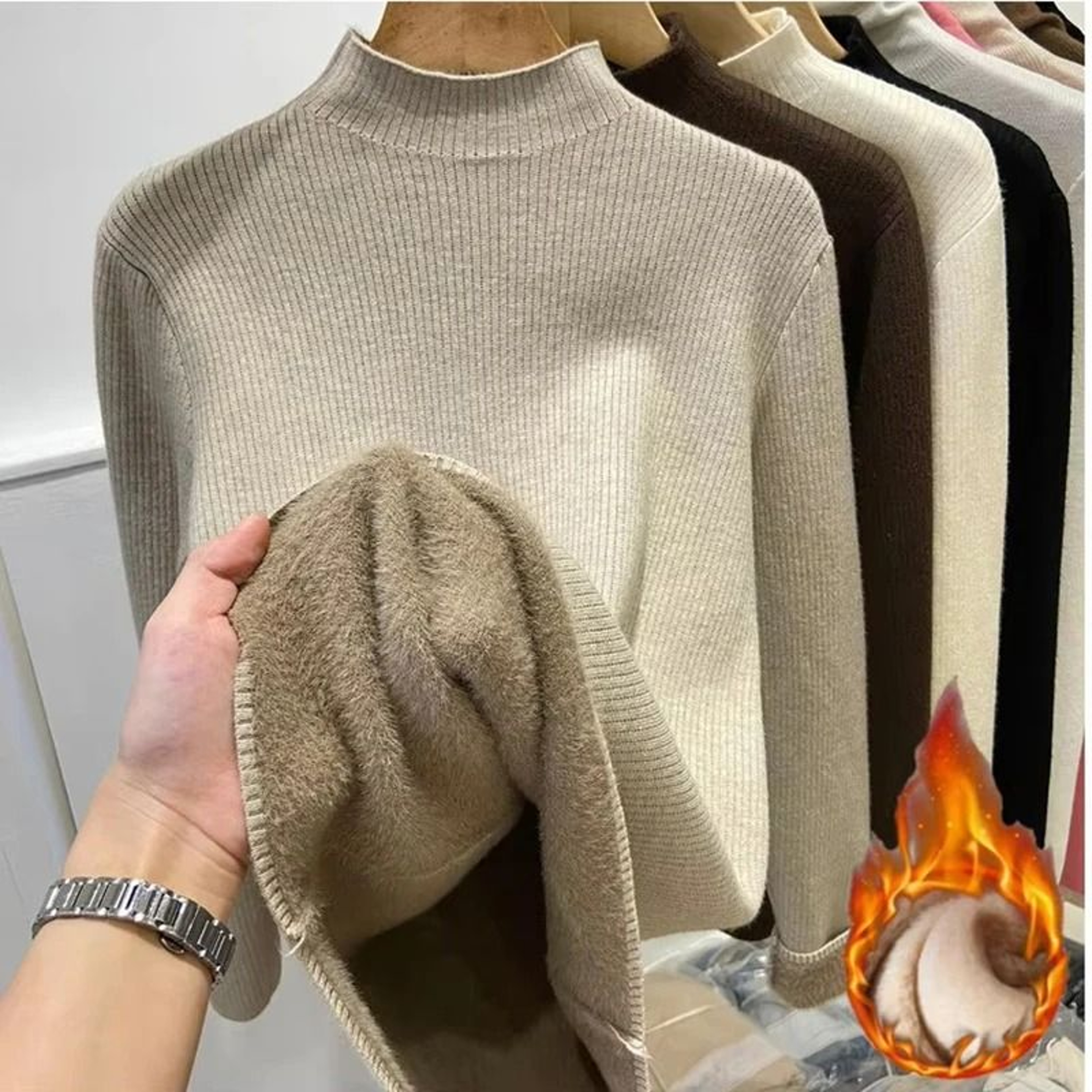 Womens Velvet Lined Turtleneck Sweater Warm Winter Knit Pullover 3