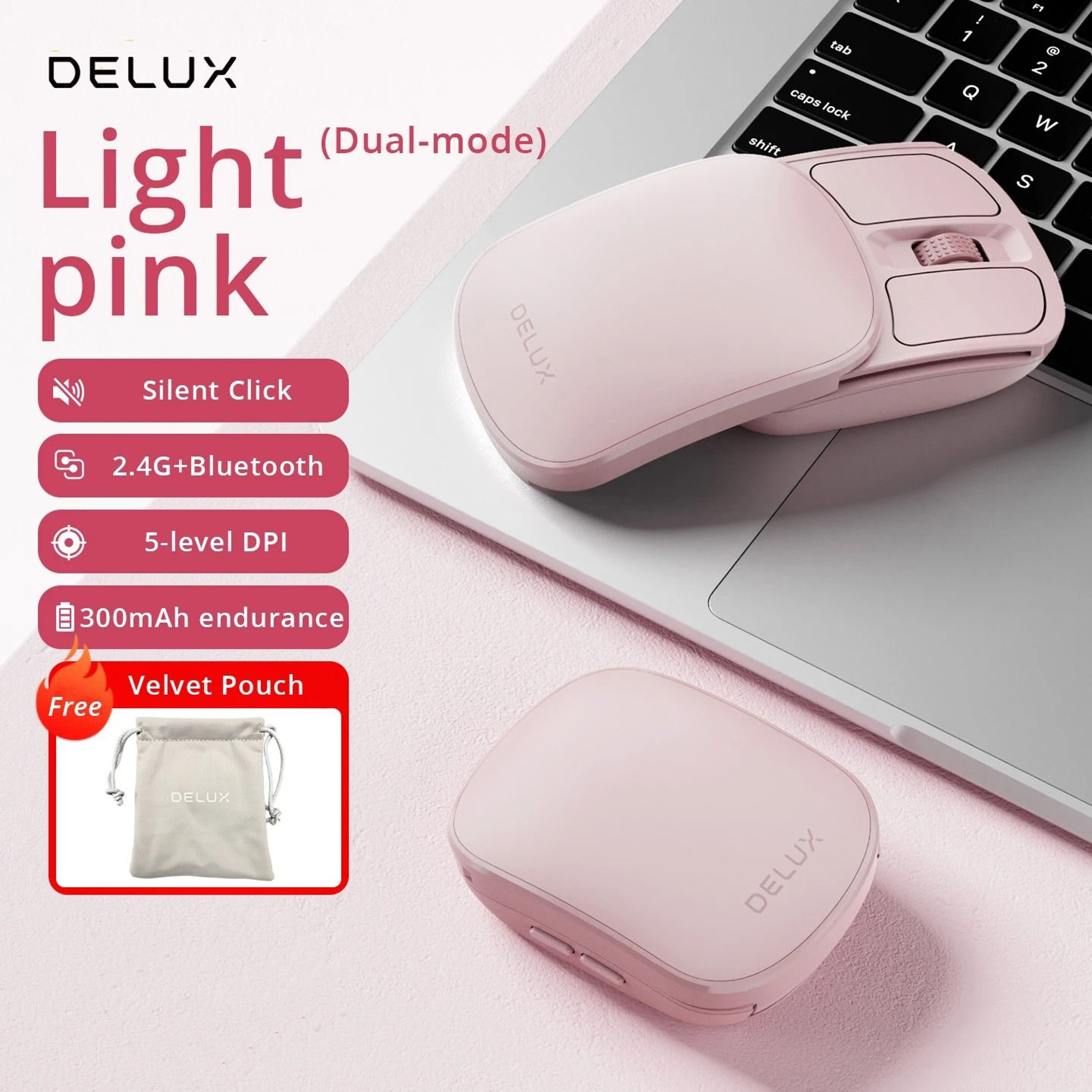 Delux Folding Wireless Mouse Bluetooth Silent Ultra Light 3