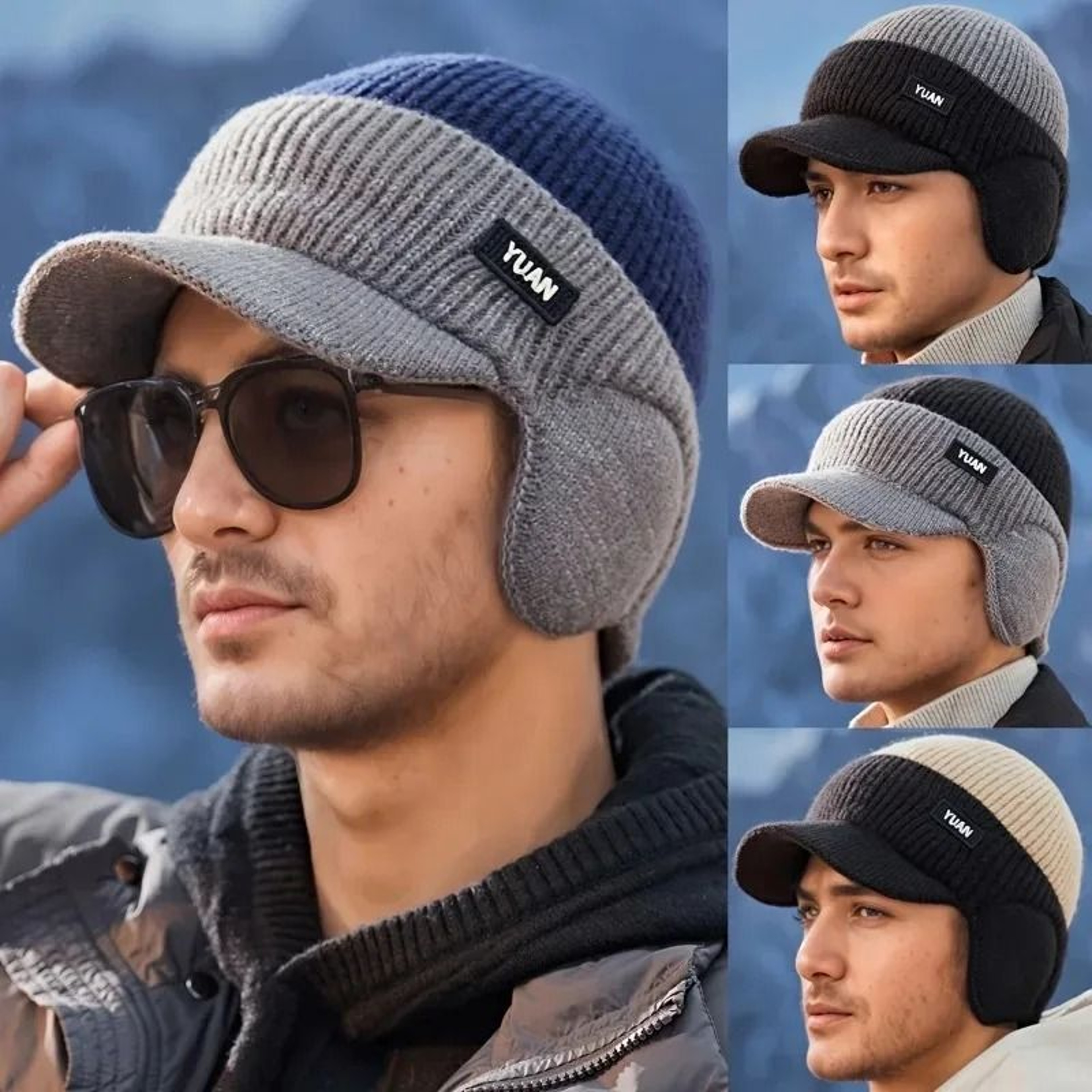 Dual Tone Knit Baseball Cap With Ear Protection Warm Dad Hat For Men And Couples 0