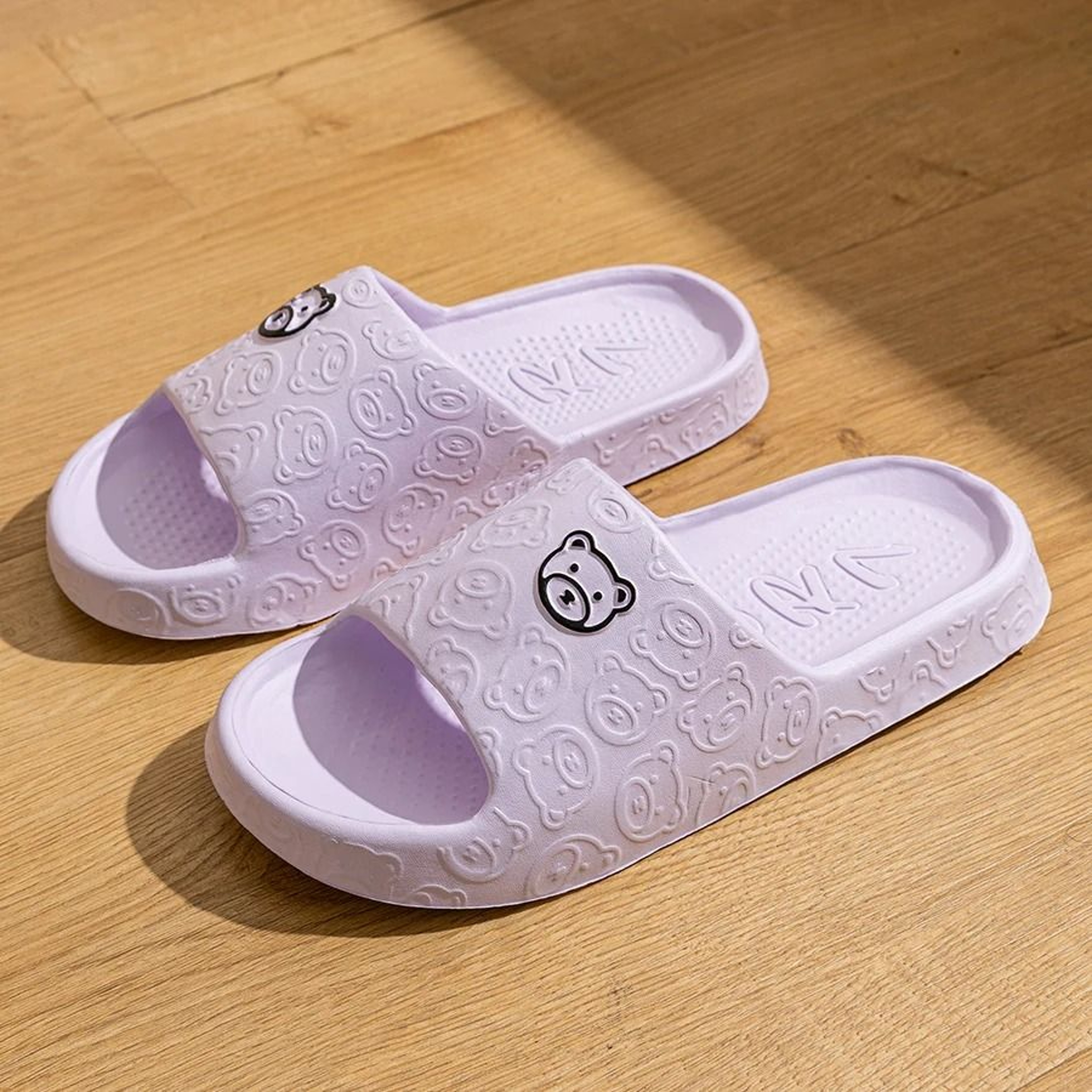 Cute Bear Cartoon Indoor Slides For Women Soft Sole Non Slip Home And Bathroom Slippers 0