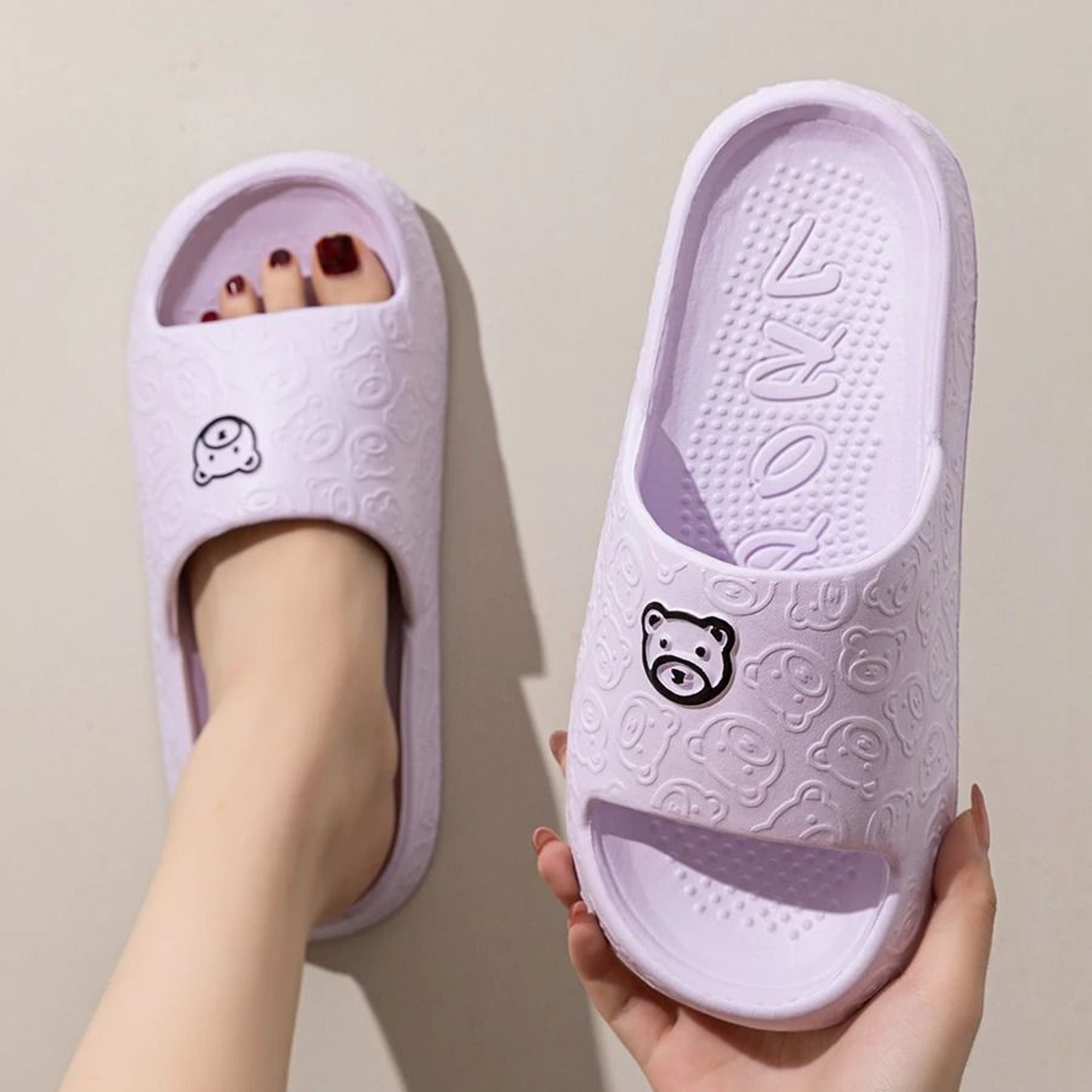 Cute Bear Cartoon Indoor Slides For Women Soft Sole Non Slip Home And Bathroom Slippers 9