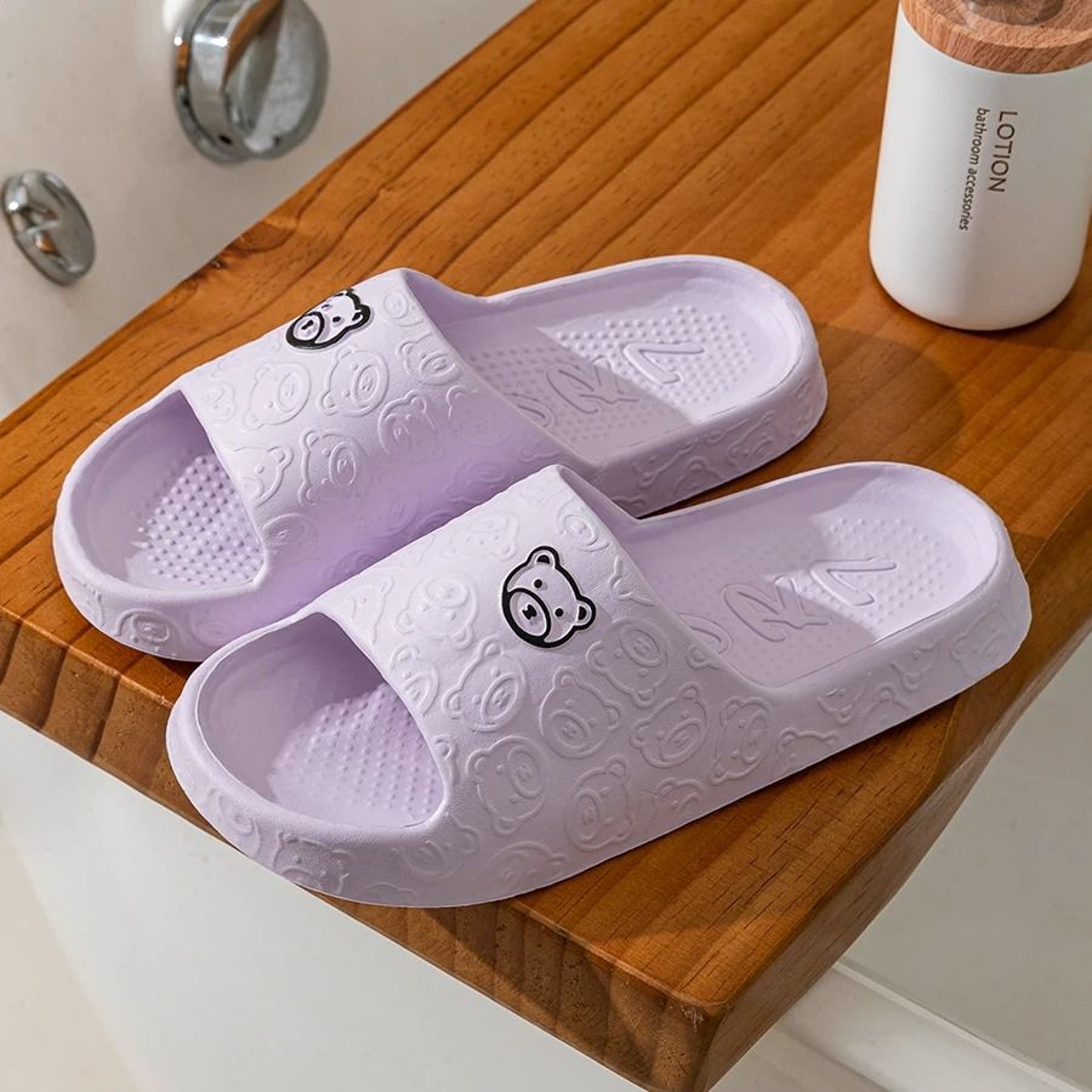 Cute Bear Cartoon Indoor Slides For Women Soft Sole Non Slip Home And Bathroom Slippers 11