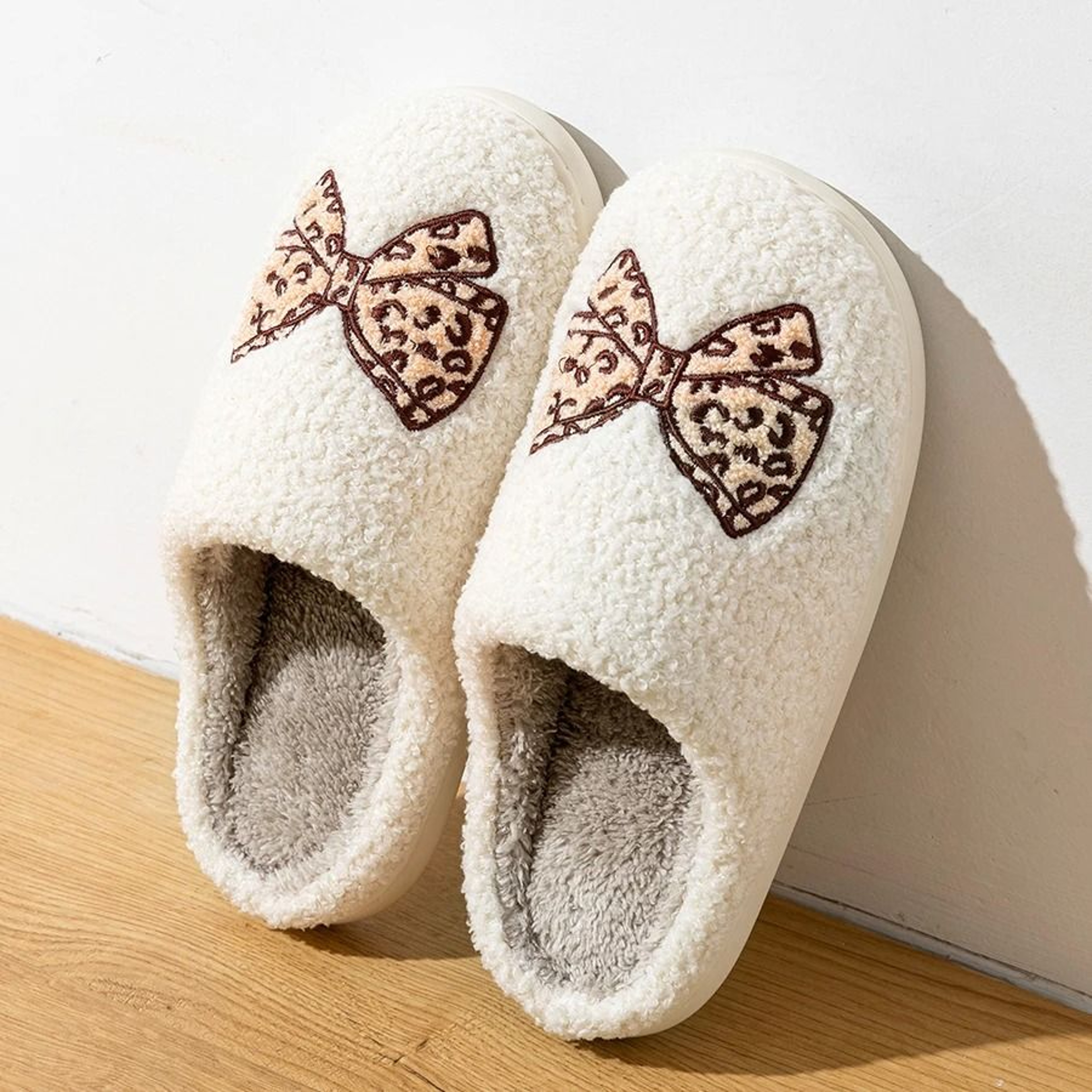Womens Winter Slippers Indoor Elegant Bow Soft Sole Warm House Shoes 1